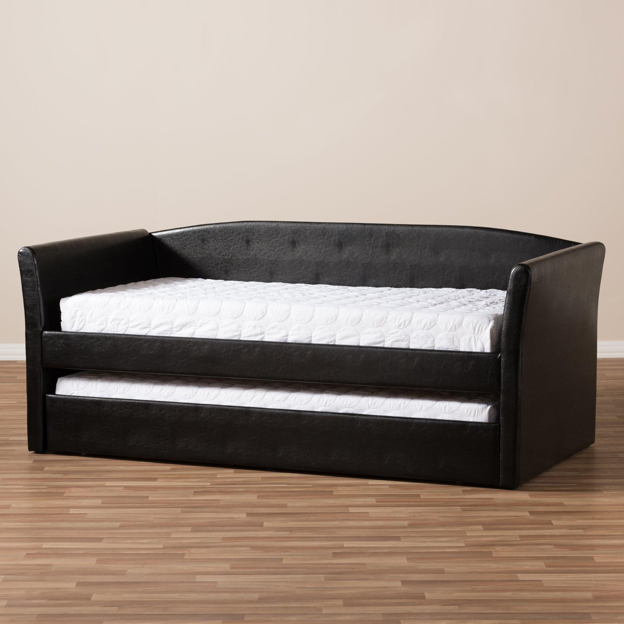 Camino Modern and Contemporary Faux Leather Upholstered Daybed with Guest Trundle Bed