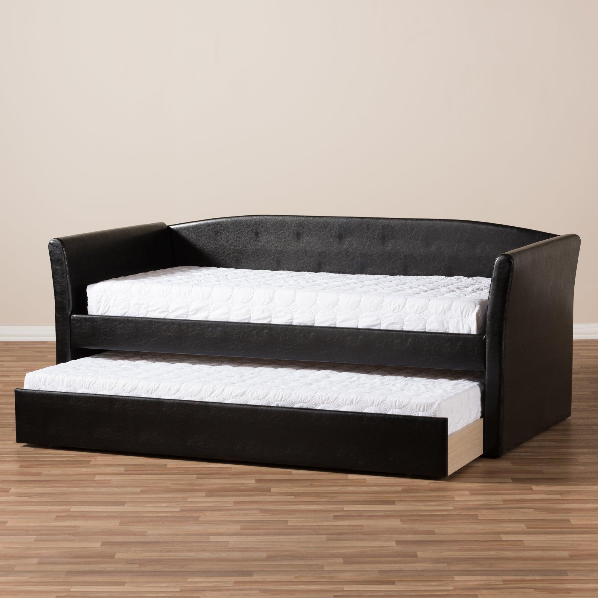 Camino Modern and Contemporary Faux Leather Upholstered Daybed with Guest Trundle Bed