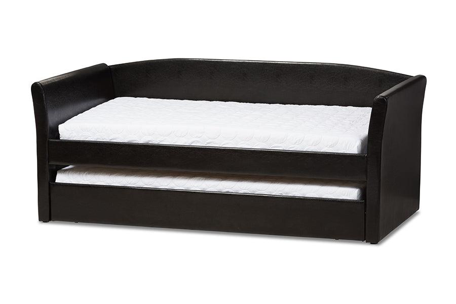 Camino Modern and Contemporary Faux Leather Upholstered Daybed with Guest Trundle Bed