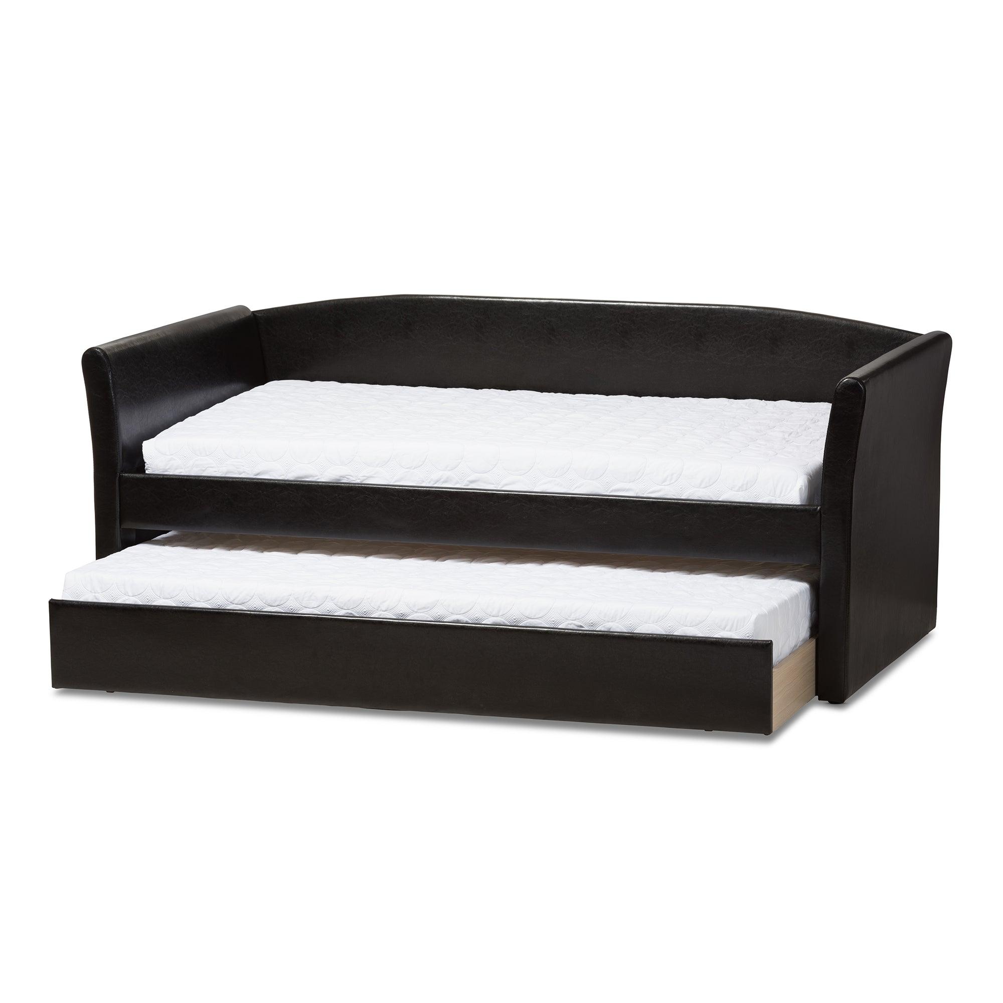 Camino Modern and Contemporary Faux Leather Upholstered Daybed with Guest Trundle Bed