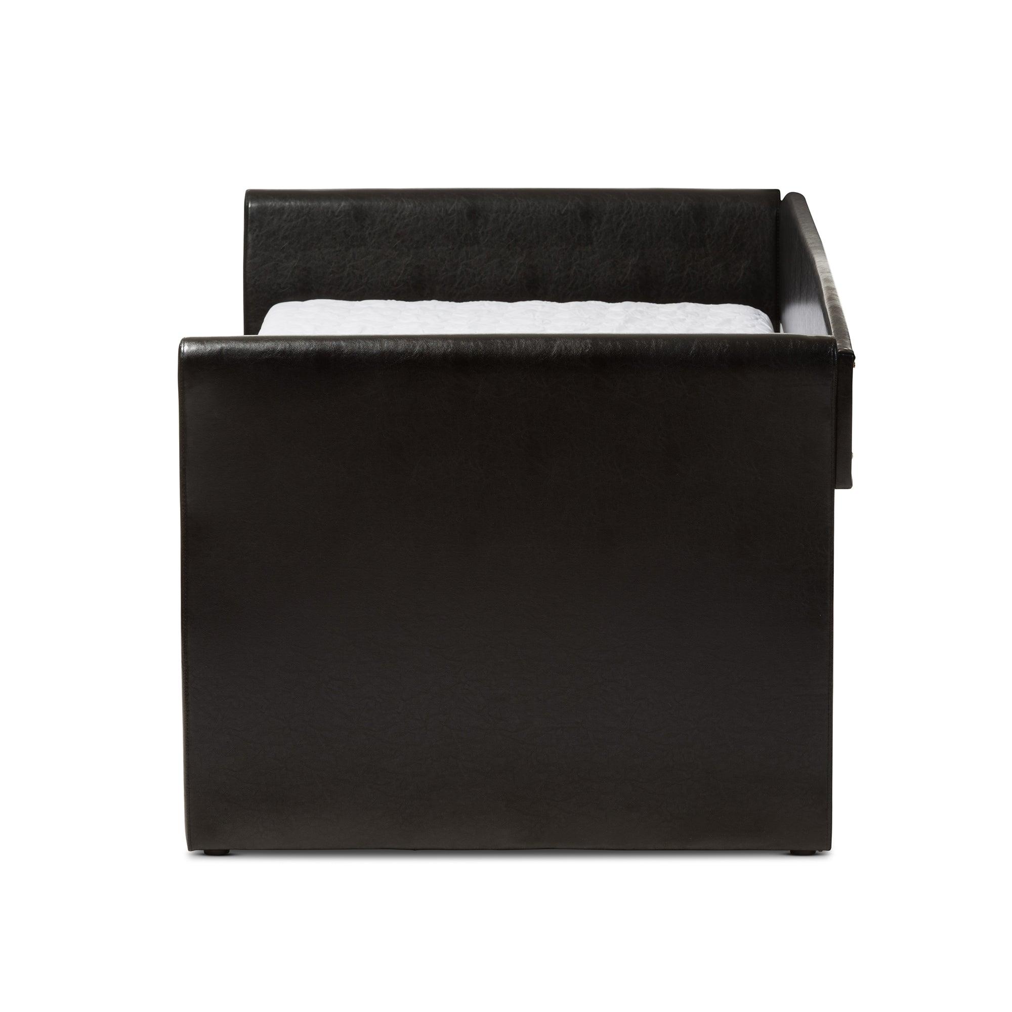 Camino Modern and Contemporary Faux Leather Upholstered Daybed with Guest Trundle Bed