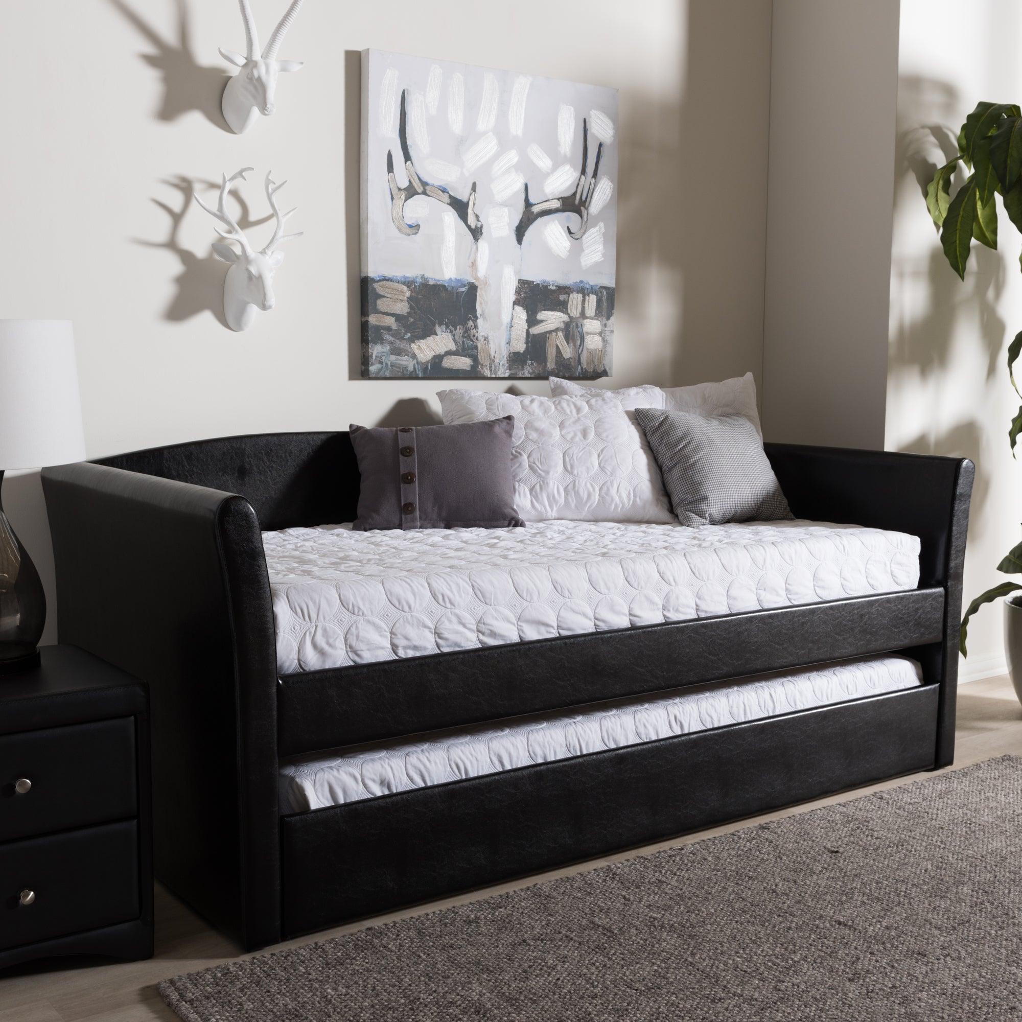 Camino Modern and Contemporary Faux Leather Upholstered Daybed with Guest Trundle Bed