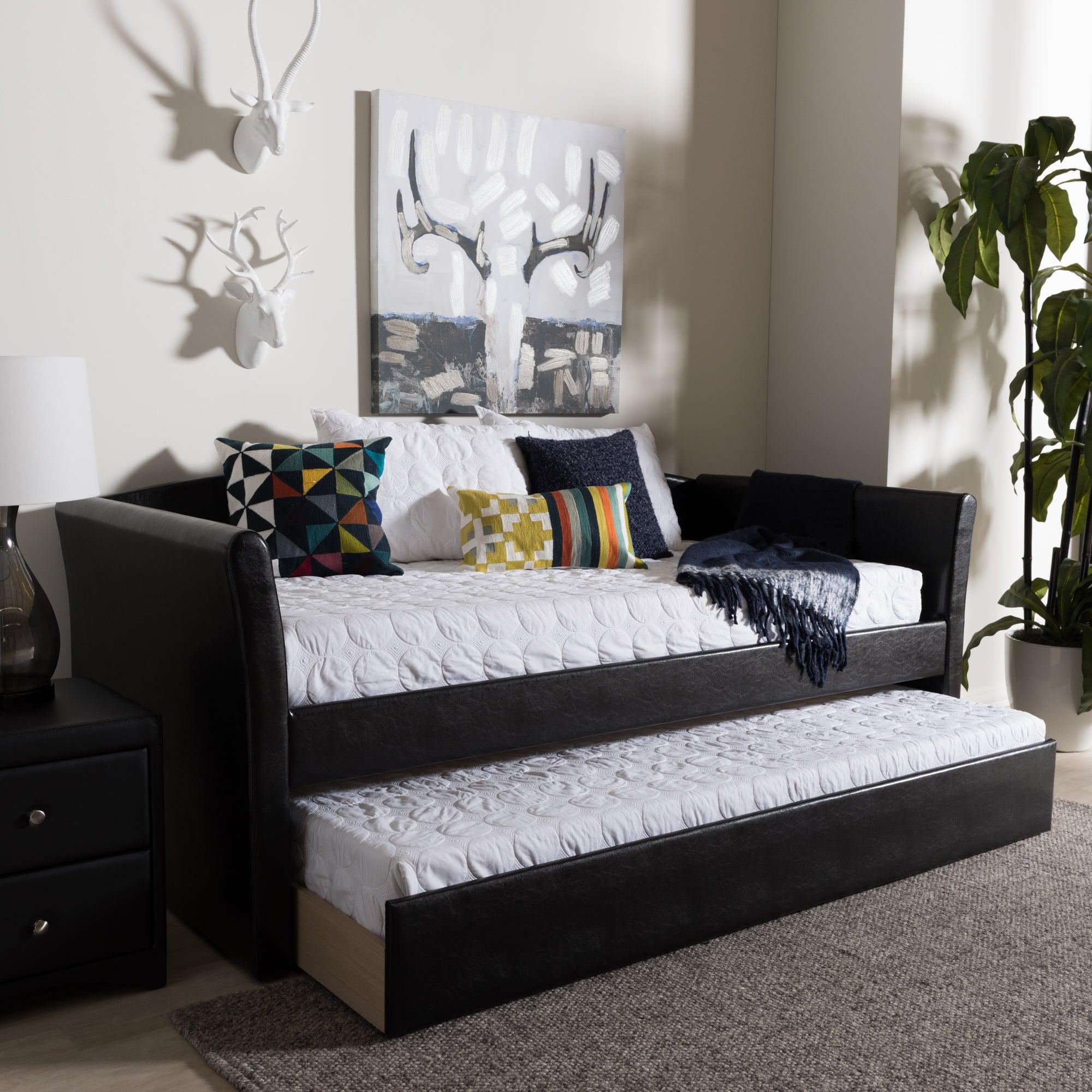 Camino Modern and Contemporary Faux Leather Upholstered Daybed with Guest Trundle Bed