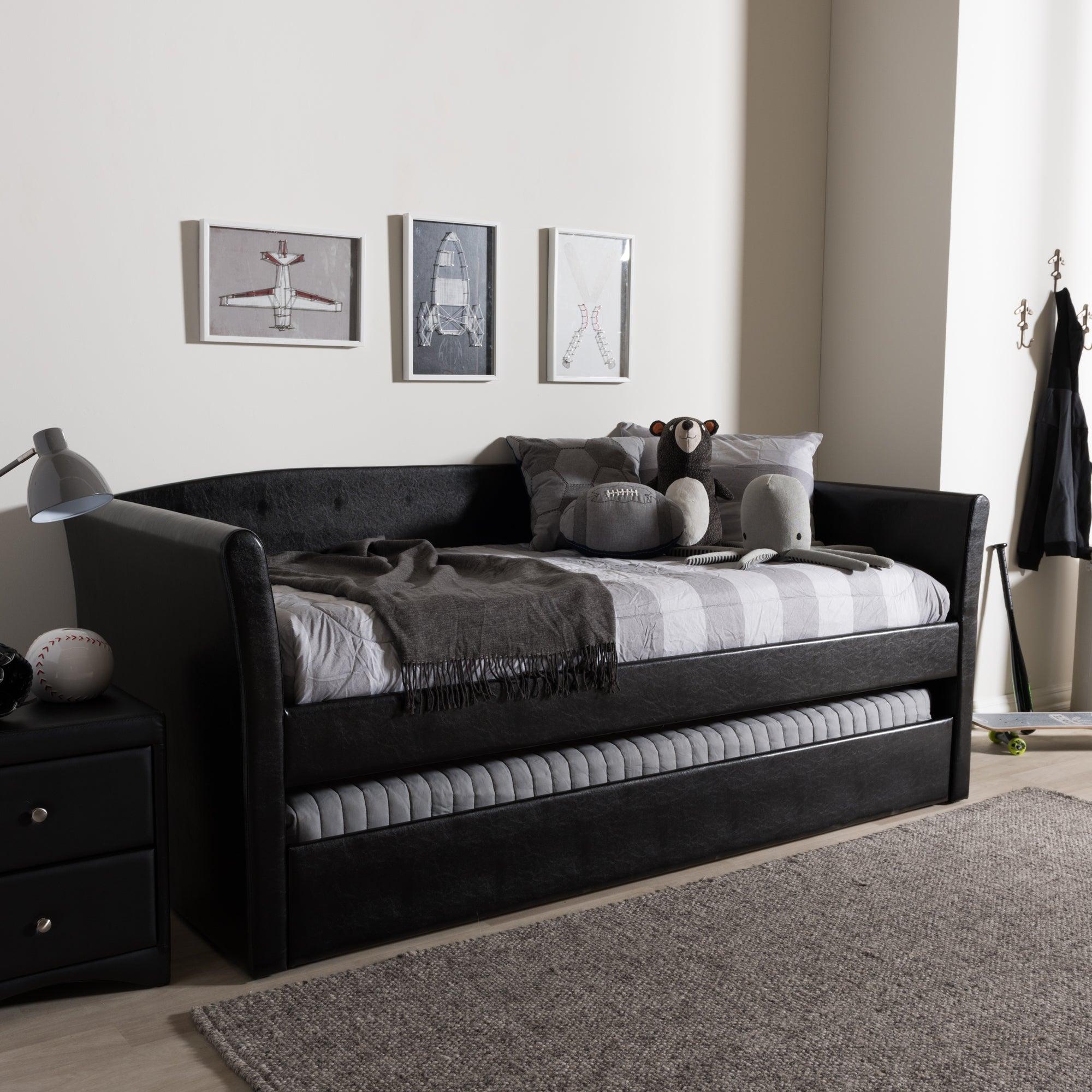 Camino Modern and Contemporary Faux Leather Upholstered Daybed with Guest Trundle Bed