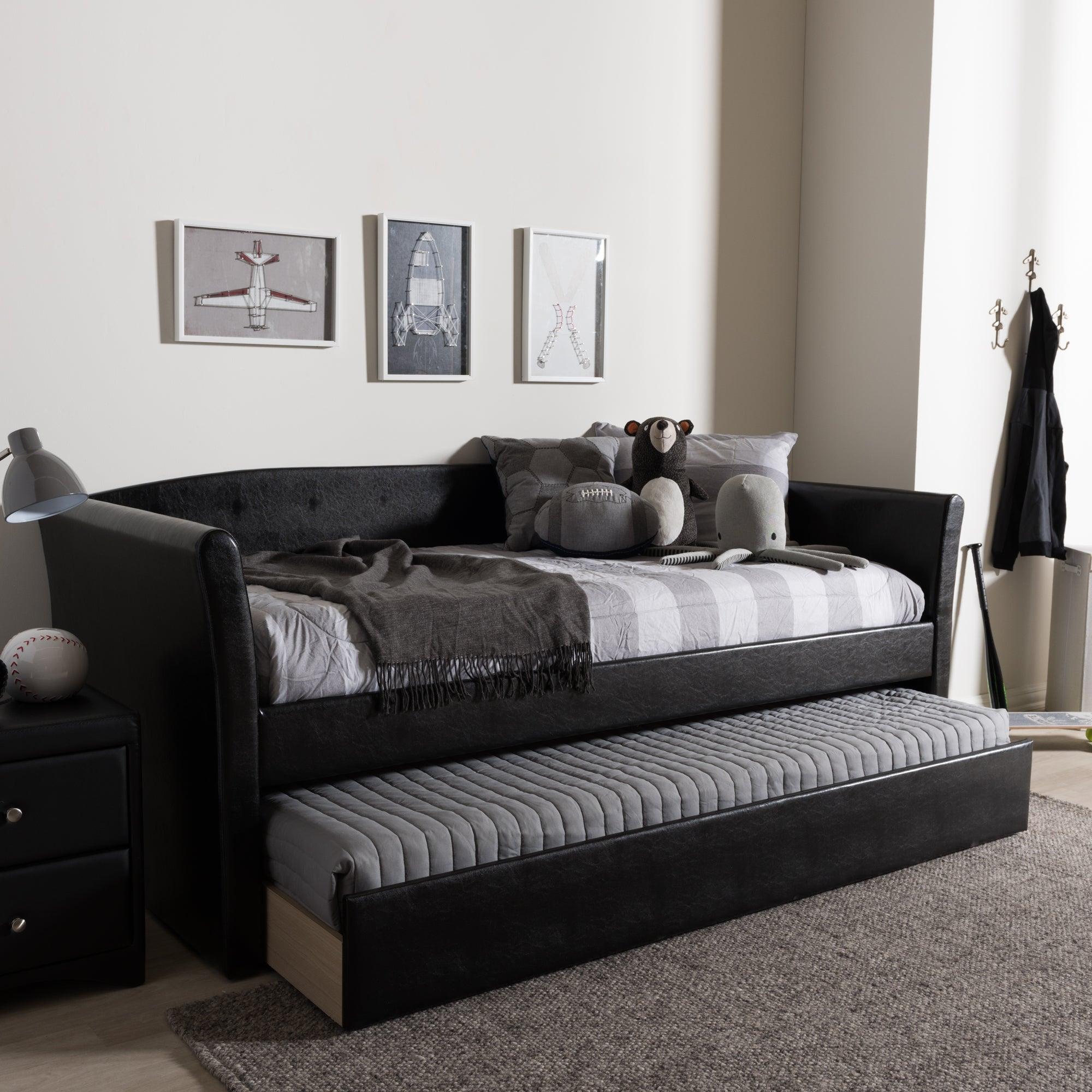 Camino Modern and Contemporary Faux Leather Upholstered Daybed with Guest Trundle Bed