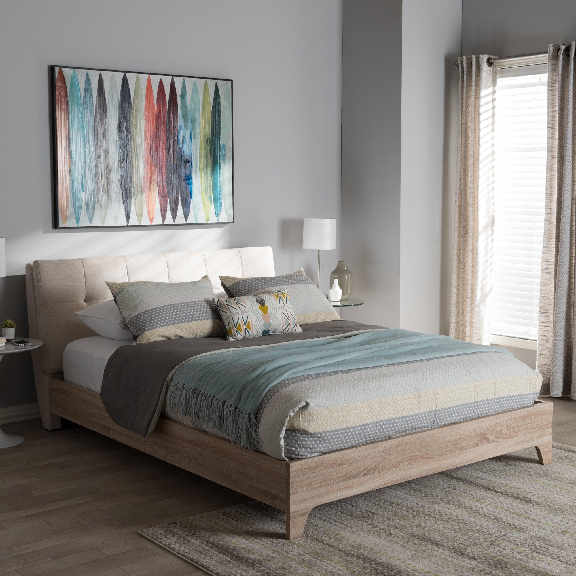 Adelia Mid-Century Light wash Platform Bed