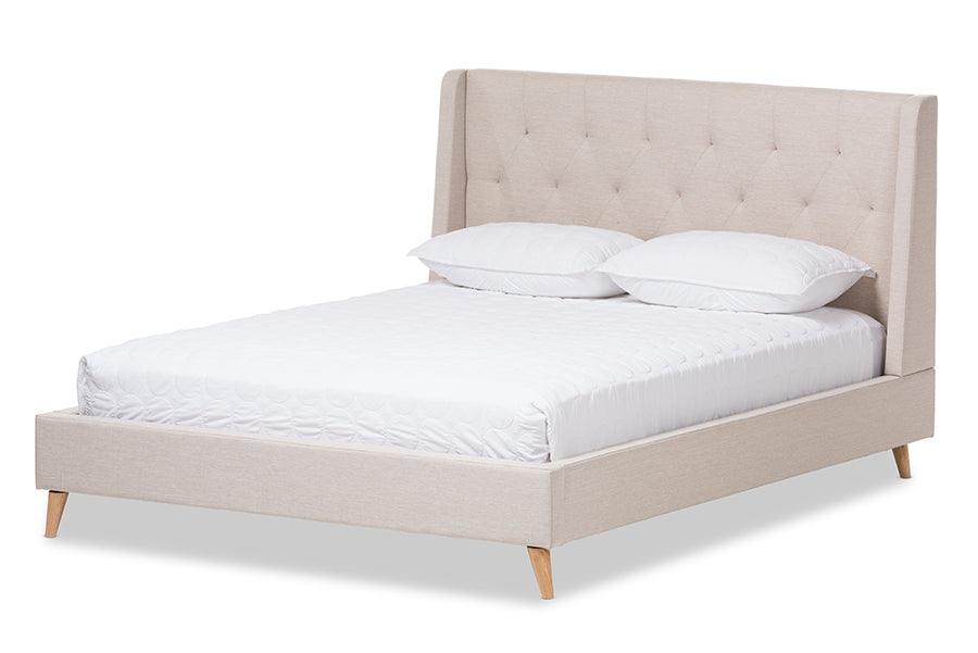 Adelaide Retro Modern Light Fabric Upholstered Platform Bed