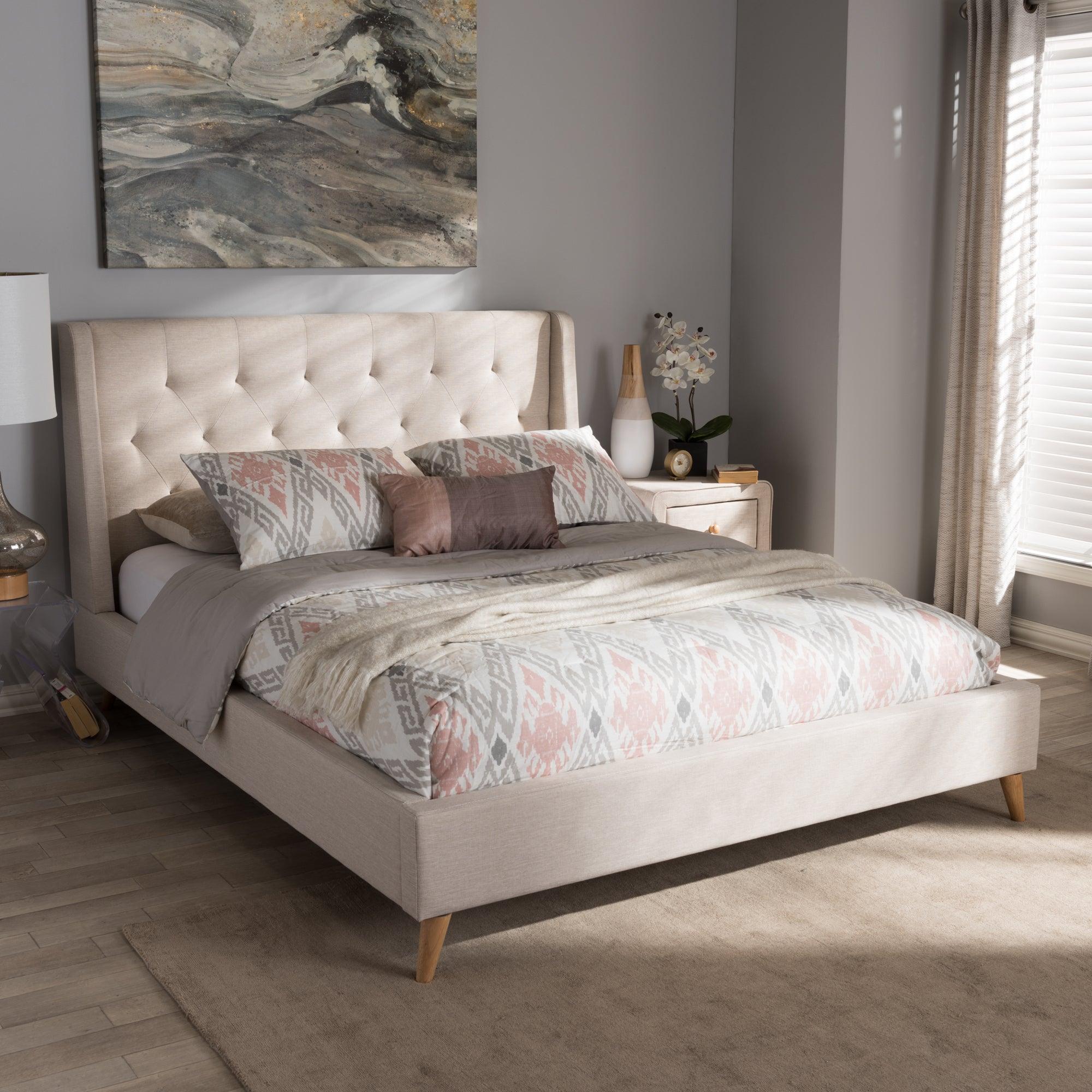 Adelaide Retro Modern Light Fabric Upholstered Platform Bed