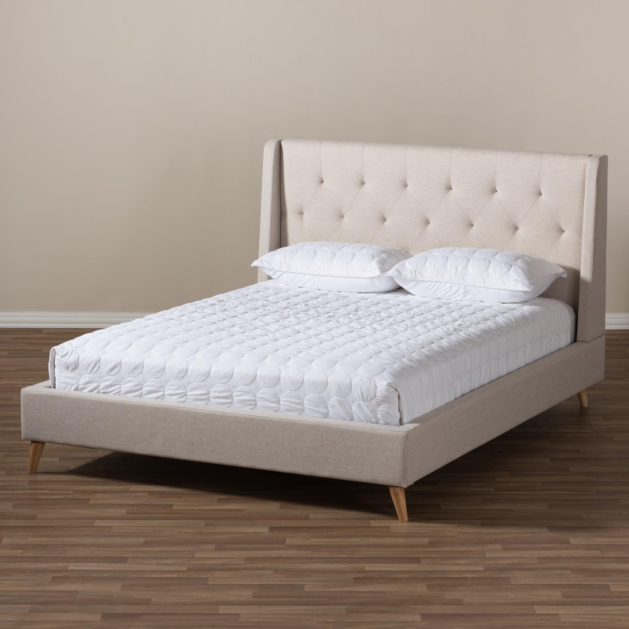 Adelaide Retro Modern Light Fabric Upholstered Platform Bed