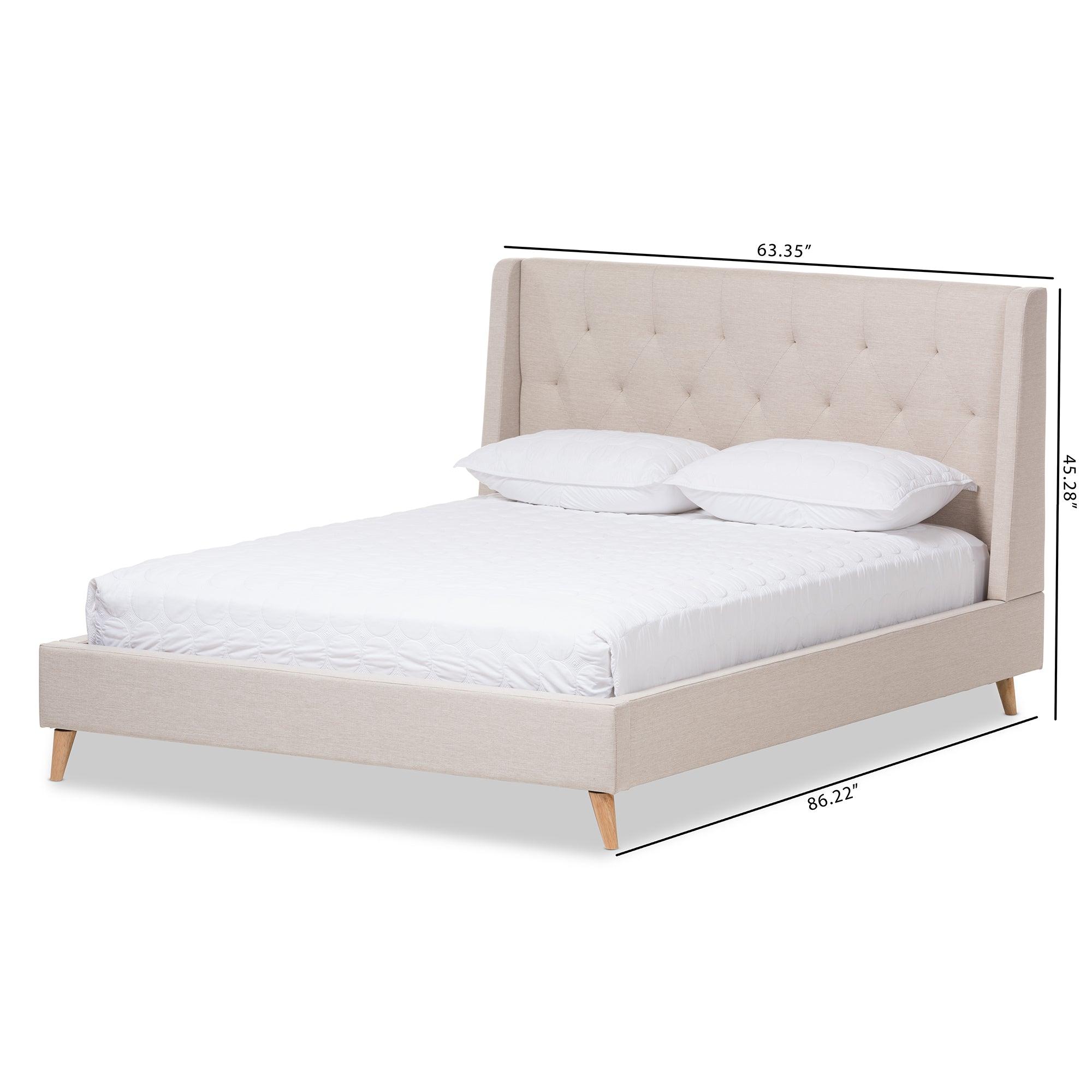 Adelaide Retro Modern Light Fabric Upholstered Platform Bed