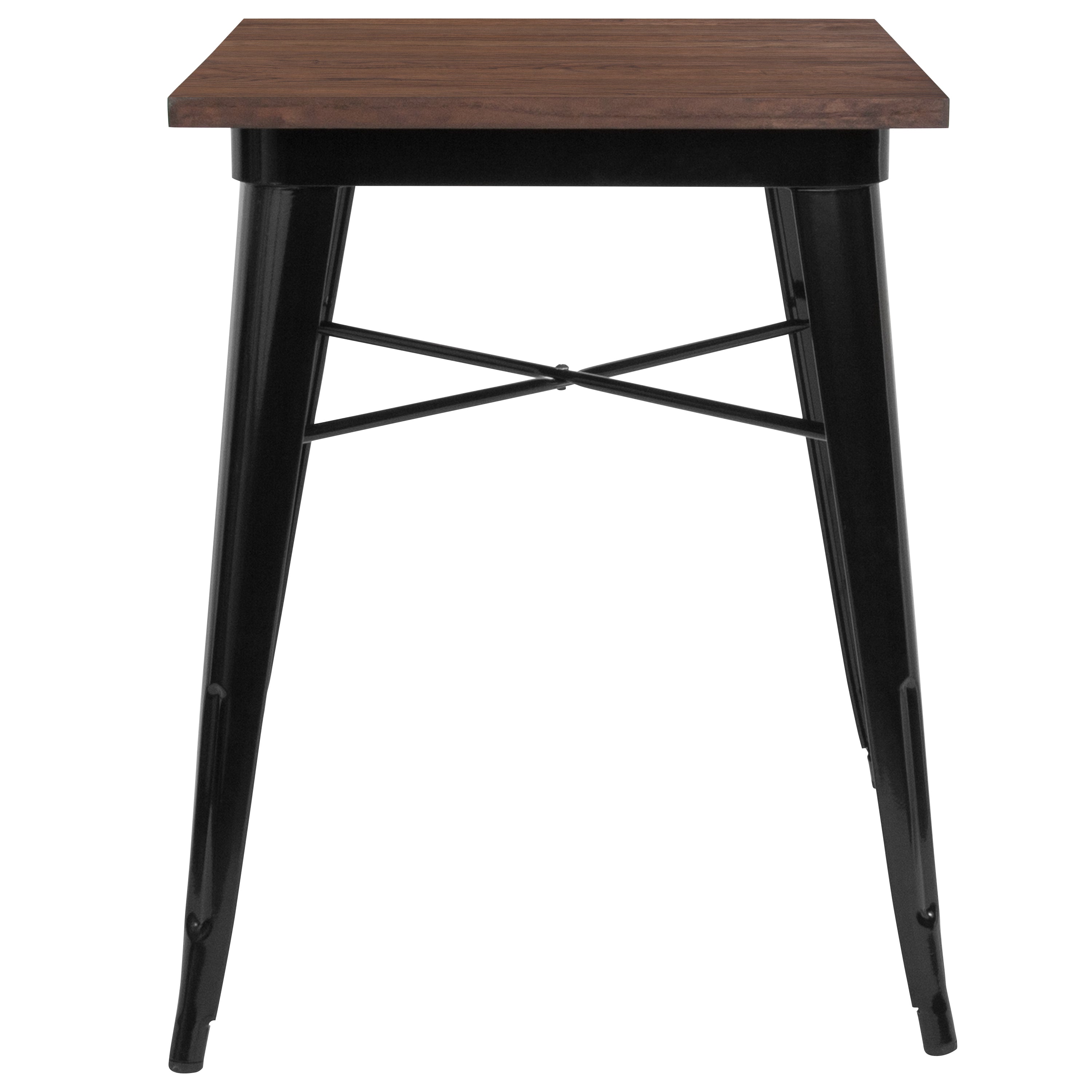 23.5" Square Metal Indoor Table with Rustic Wood Top-Metal/ Colorful Restaurant Table-Flash Furniture-Wall2Wall Furnishings