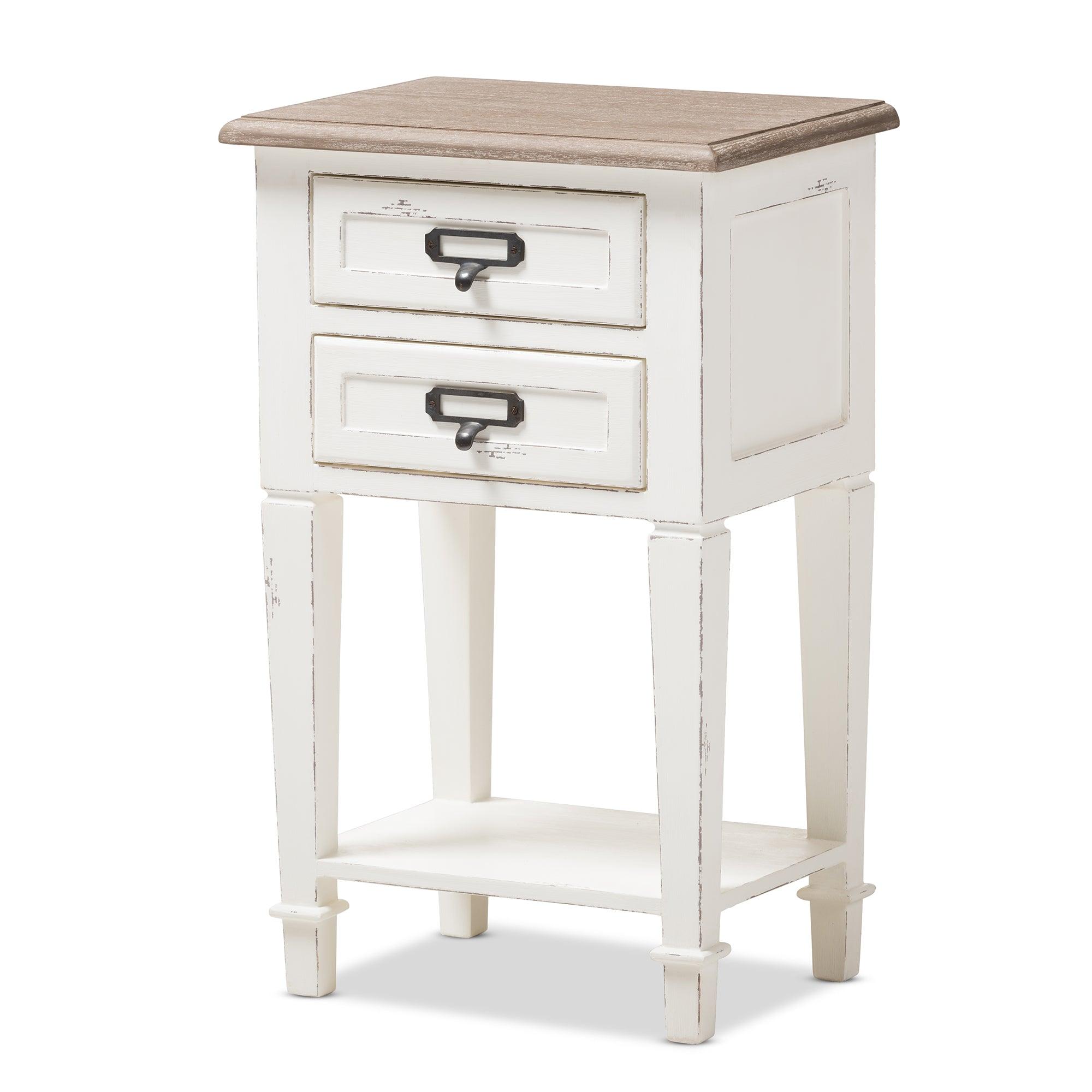 Dauphine Provincial Style Weathered and Wash Distressed Finish Wood Nightstand