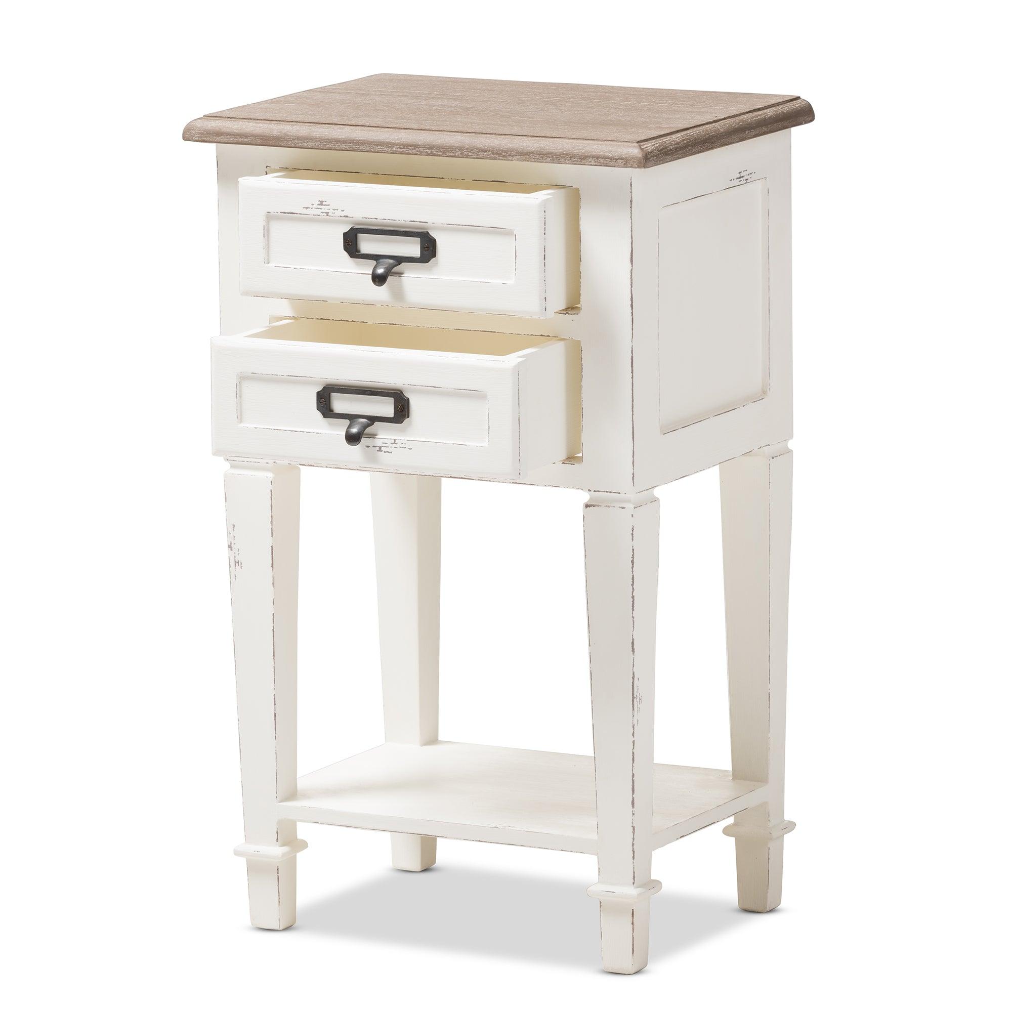 Dauphine Provincial Style Weathered and Wash Distressed Finish Wood Nightstand