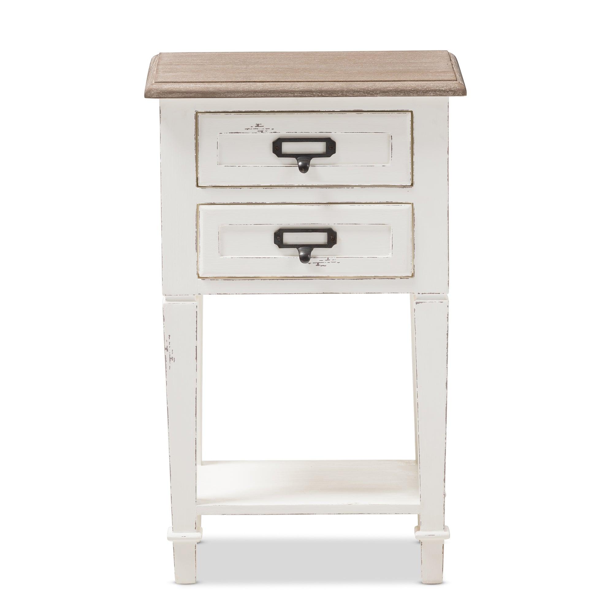 Dauphine Provincial Style Weathered and Wash Distressed Finish Wood Nightstand