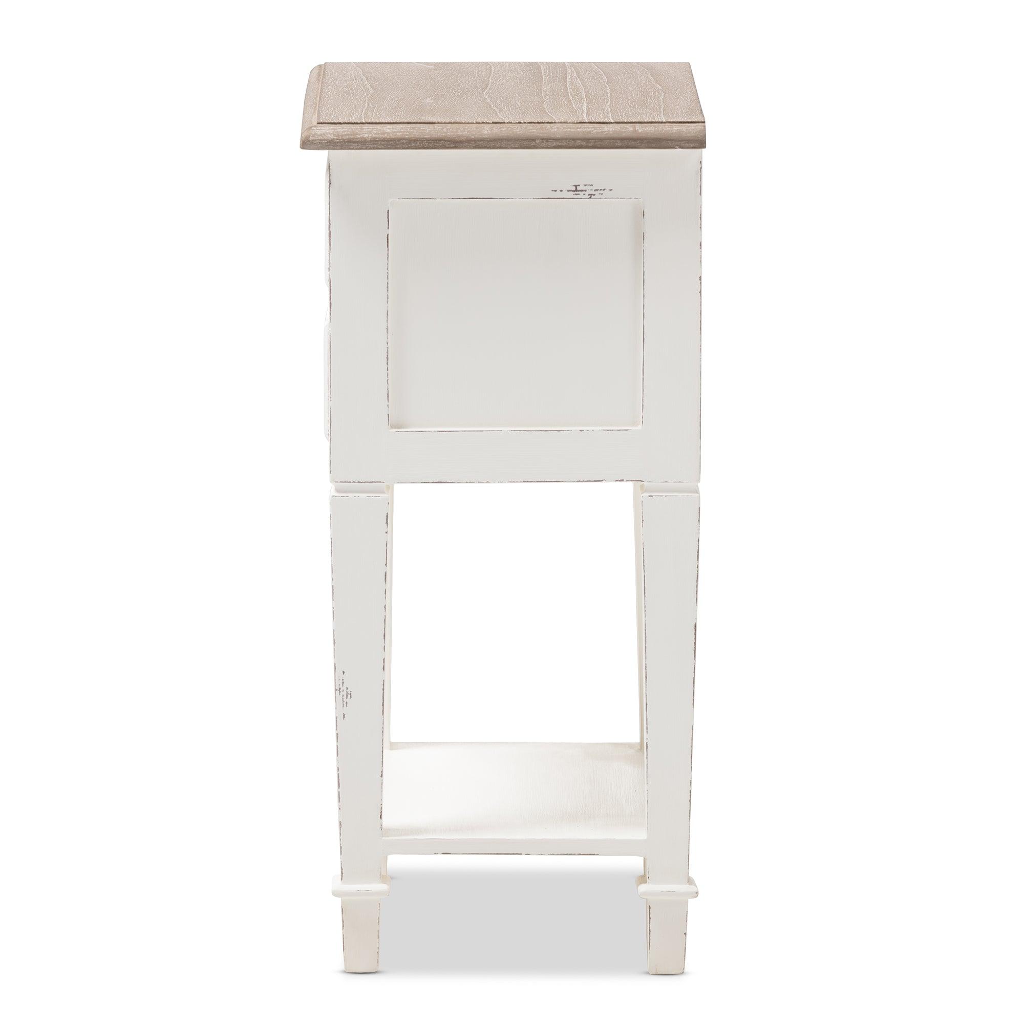 Dauphine Provincial Style Weathered and Wash Distressed Finish Wood Nightstand