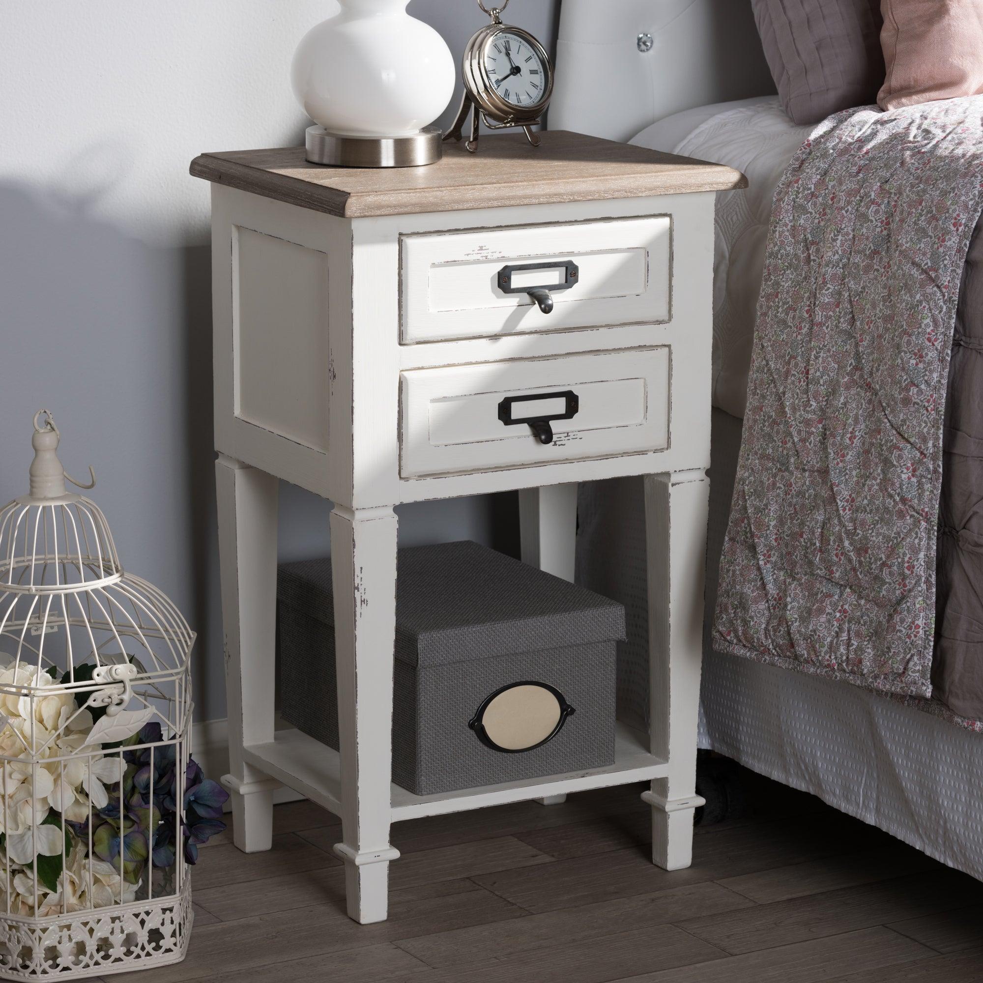 Dauphine Provincial Style Weathered and Wash Distressed Finish Wood Nightstand