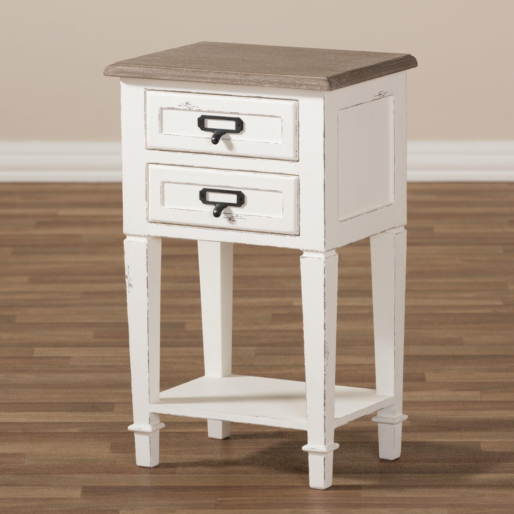 Dauphine Provincial Style Weathered and Wash Distressed Finish Wood Nightstand