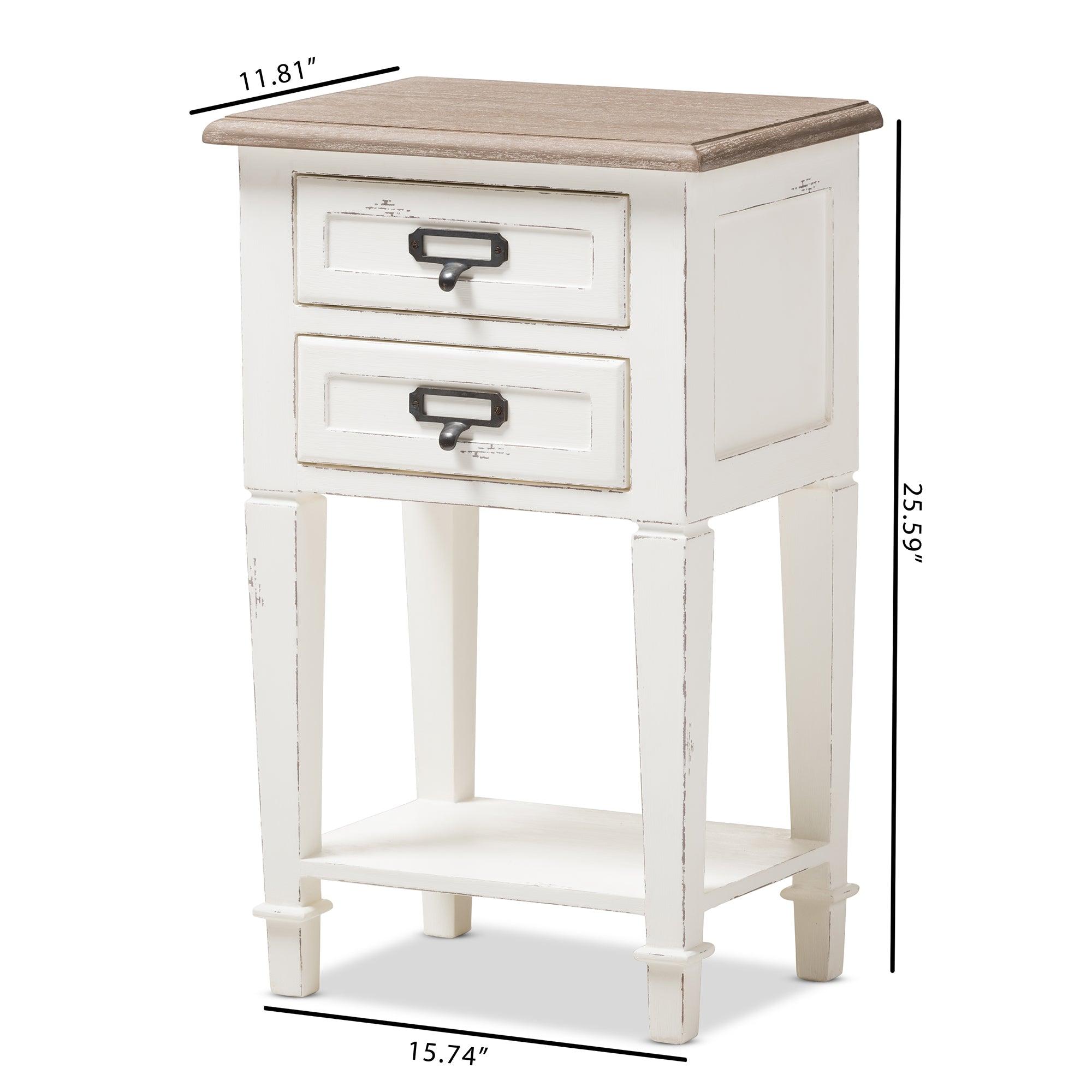 Dauphine Provincial Style Weathered and Wash Distressed Finish Wood Nightstand