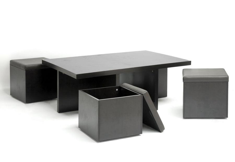 Prescott Modern Table and Stool Set with Hidden Storage