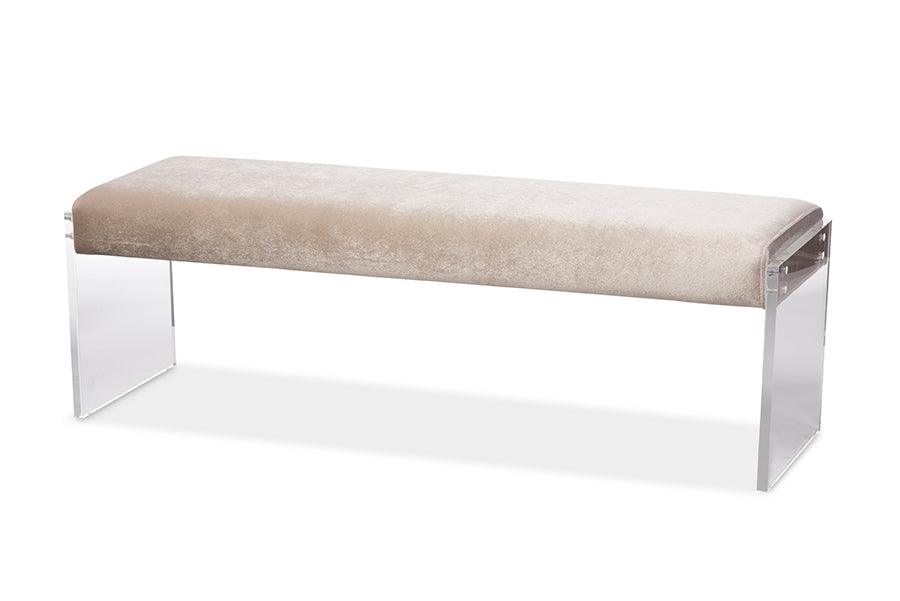 Hildon Modern and Contemporary Microsuede Fabric Upholstered Lux Bench with Paneled Acrylic Legs