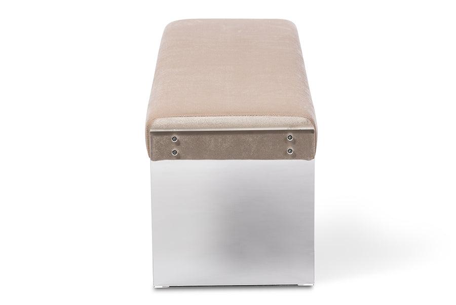 Hildon Modern and Contemporary Microsuede Fabric Upholstered Lux Bench with Paneled Acrylic Legs