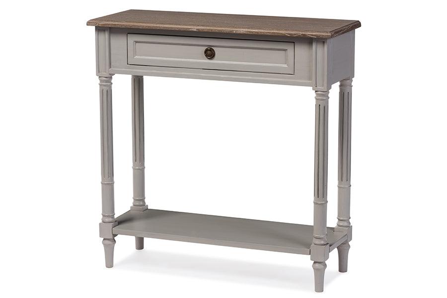 Edouard French Provincial Style Wash Distressed Wood and Two-tone 1-drawer Console Table