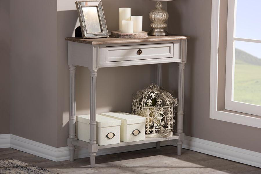 Edouard French Provincial Style Wash Distressed Wood and Two-tone 1-drawer Console Table