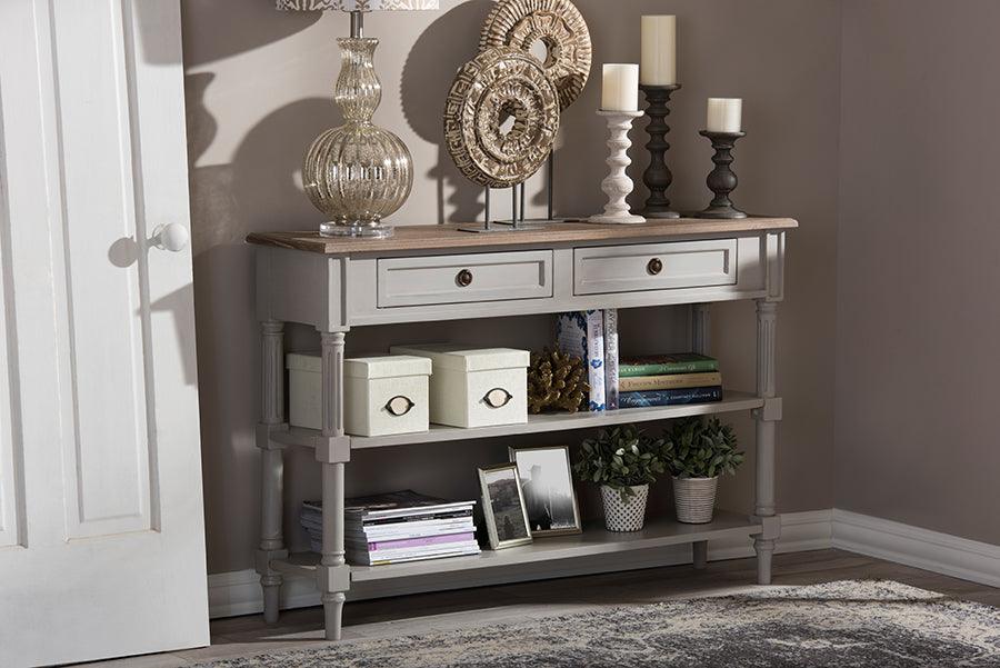 Edouard French Provincial Style Wash Distressed Wood and Two-tone 2-drawer Console Table