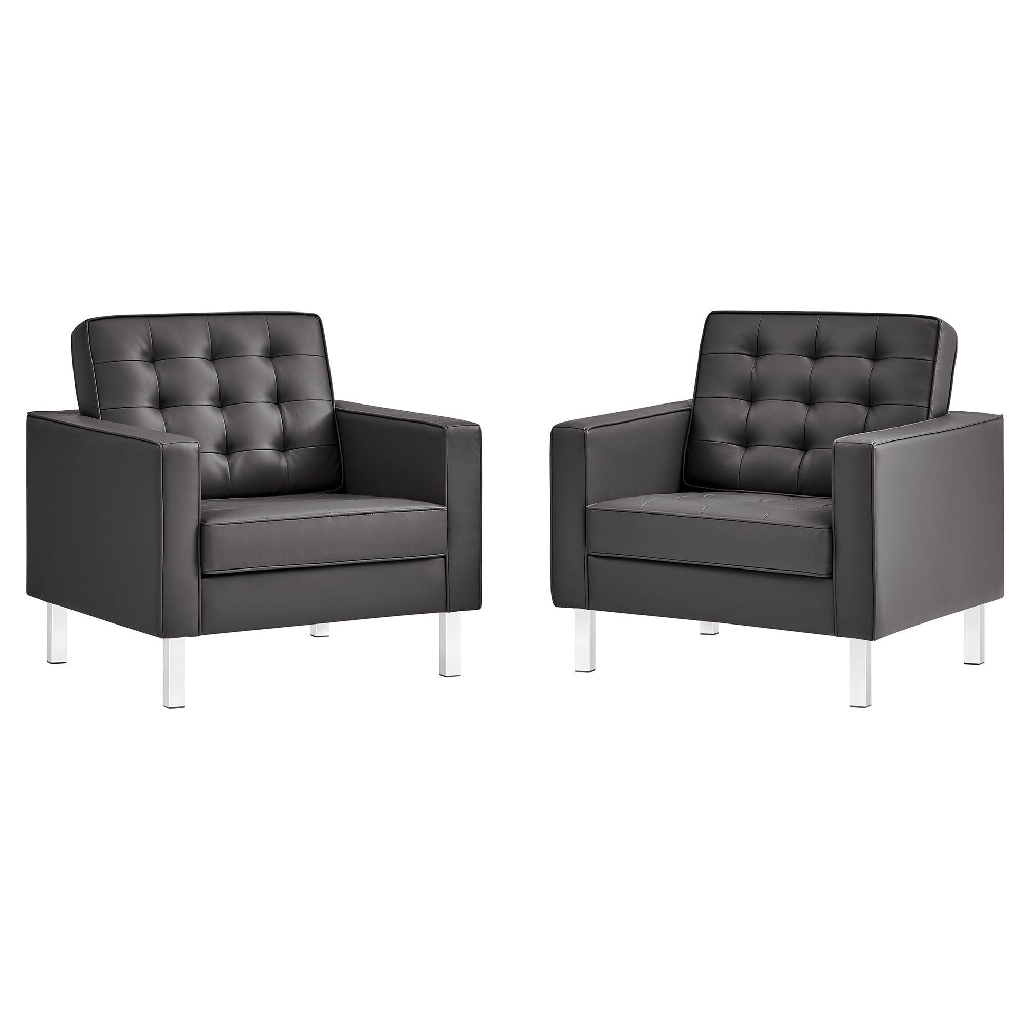 Loft Tufted Vegan Leather Armchairs Set of 2