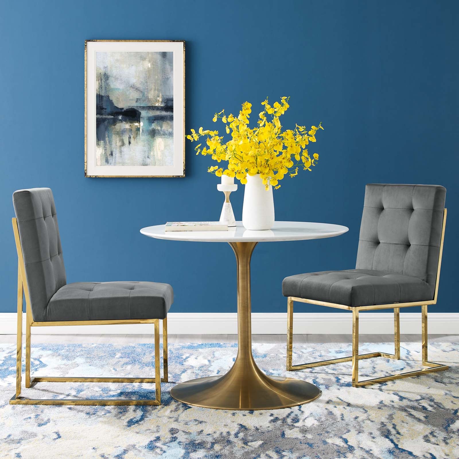 Privy Gold Stainless Steel Performance Velvet Dining Chair Set of 2-Dining Chair-Modway-Wall2Wall Furnishings