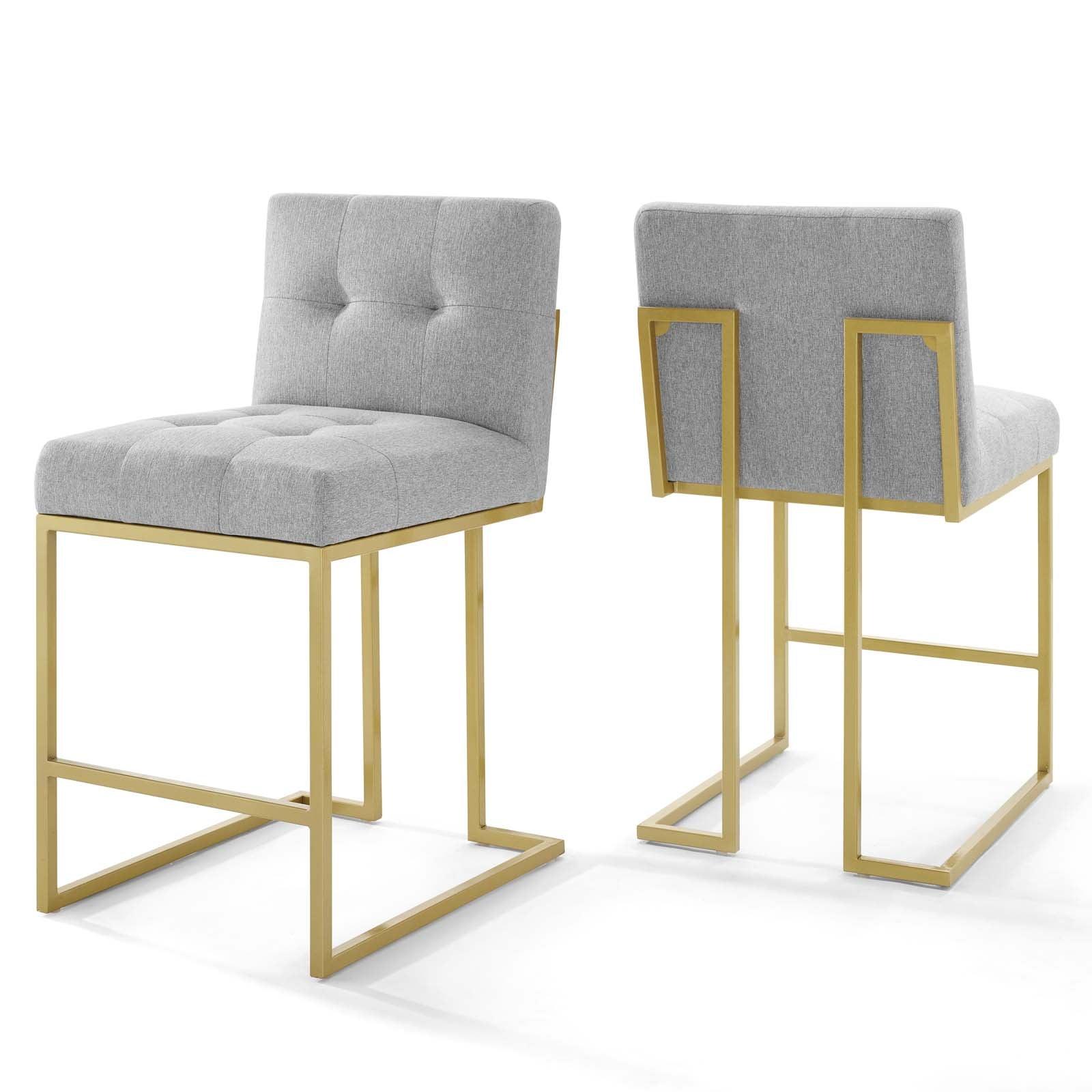 Privy Gold Stainless Steel Upholstered Fabric Counter Stool Set of 2