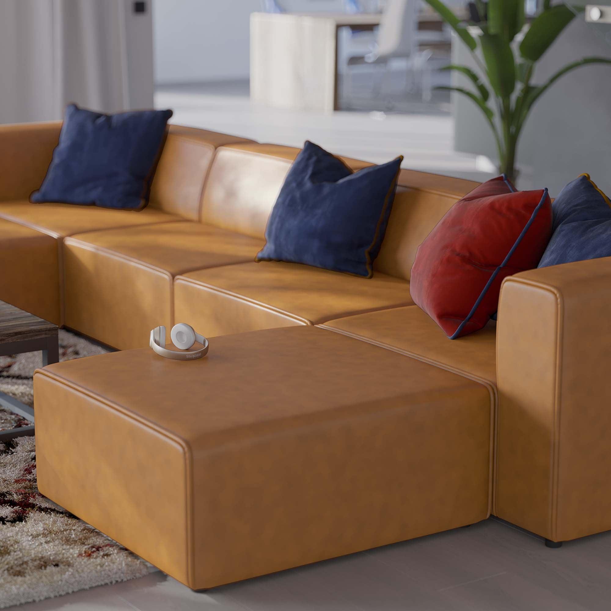 Mingle 4-Piece Vegan Leather Sofa and 2 Ottomans Set