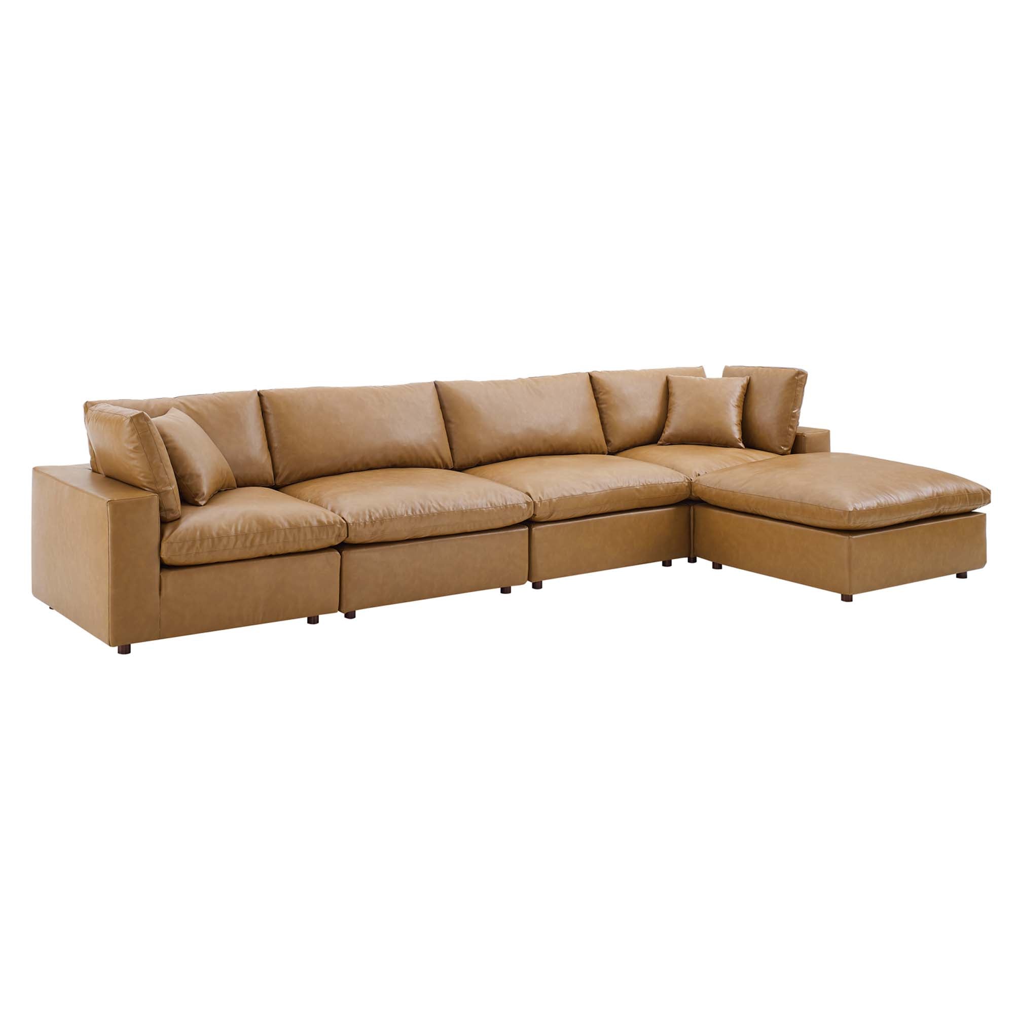 Commix 5-Piece Down Filled Overstuffed Vegan Leather Sectional Sofa