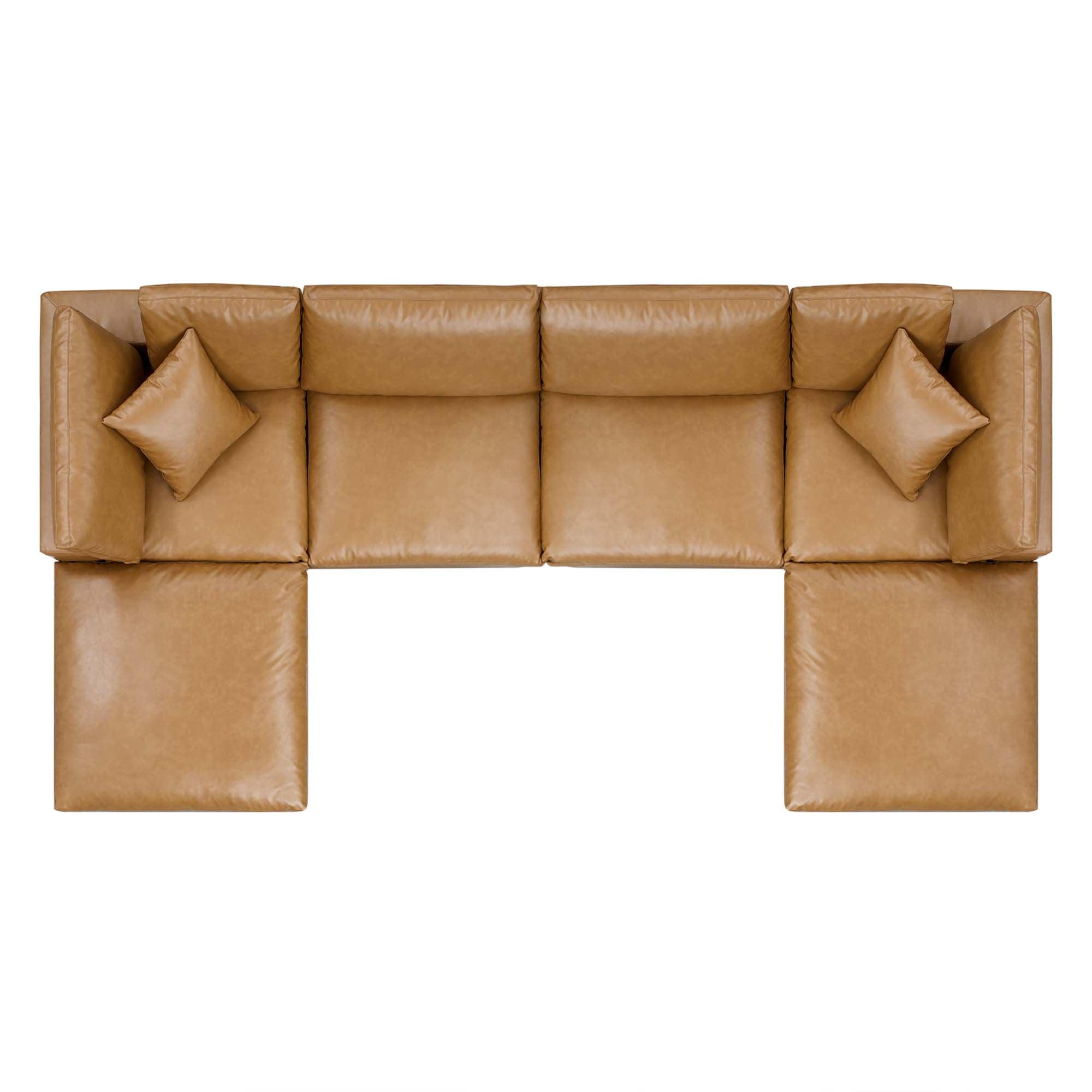 Commix 6-Piece Down Filled Overstuffed Vegan Leather Sectional Sofa