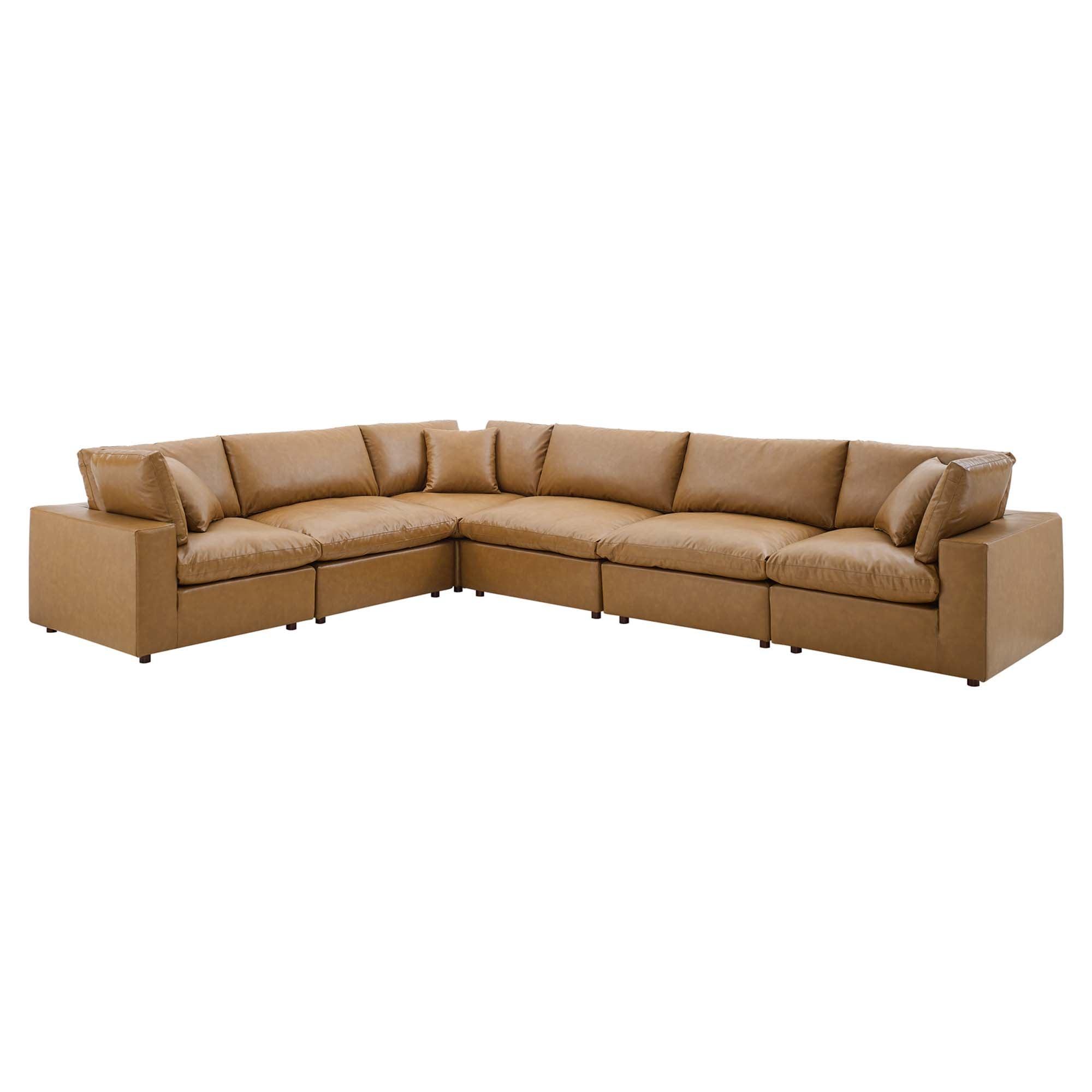 Commix 6-Piece Down Filled Overstuffed Vegan Leather Sectional Sofa