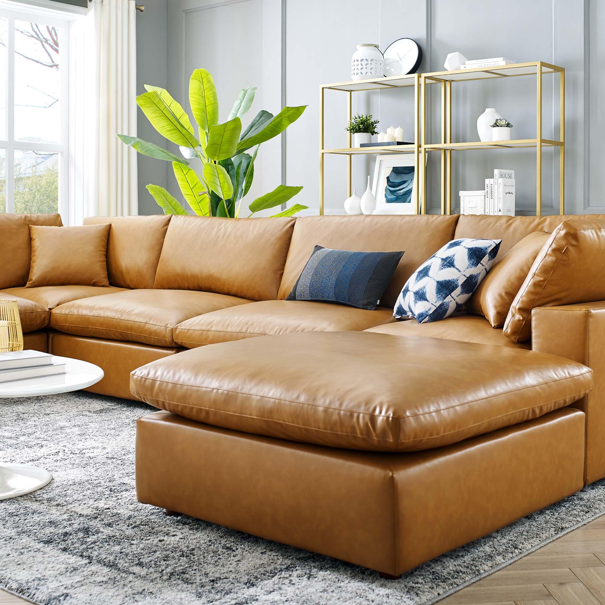 Commix 7-Piece Down Filled Overstuffed Vegan Leather Sectional Sofa