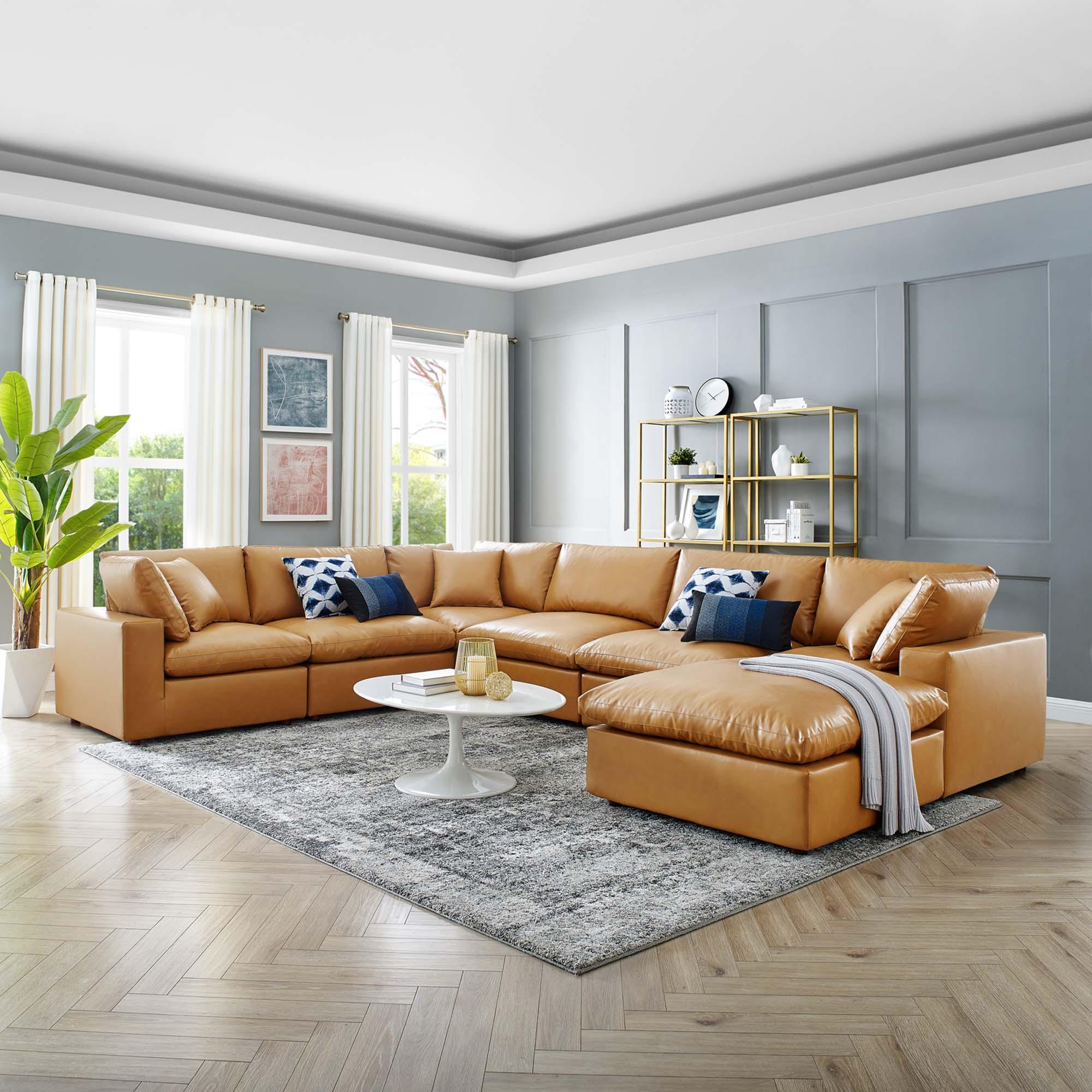 Commix 7-Piece Down Filled Overstuffed Vegan Leather Sectional Sofa