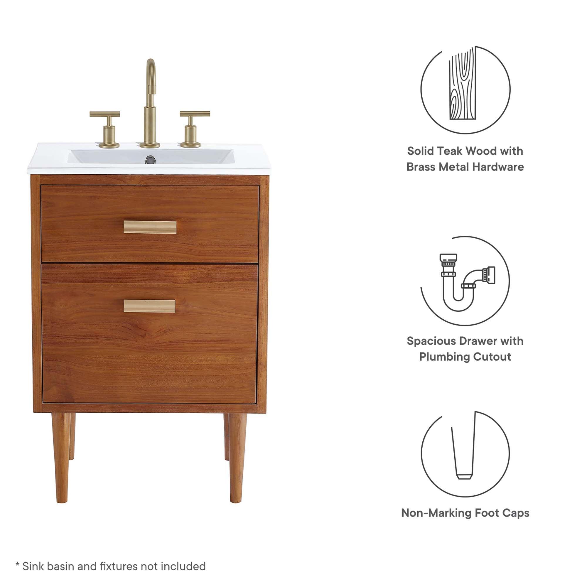 Cassia 24" Teak Wood Bathroom Vanity Cabinet (Sink Basin Not Included)