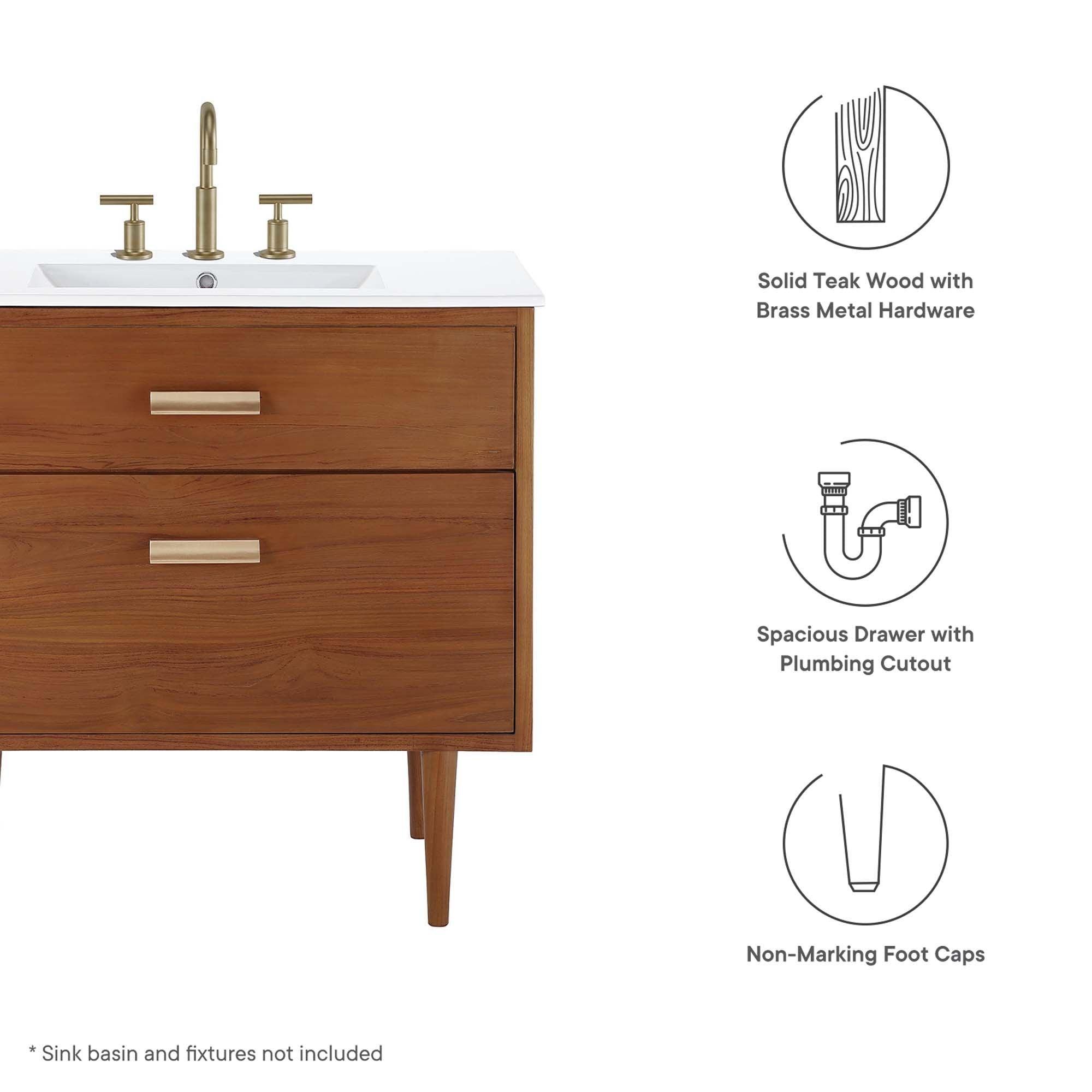 Cassia 36" Teak Wood Bathroom Vanity Cabinet (Sink Basin Not Included)