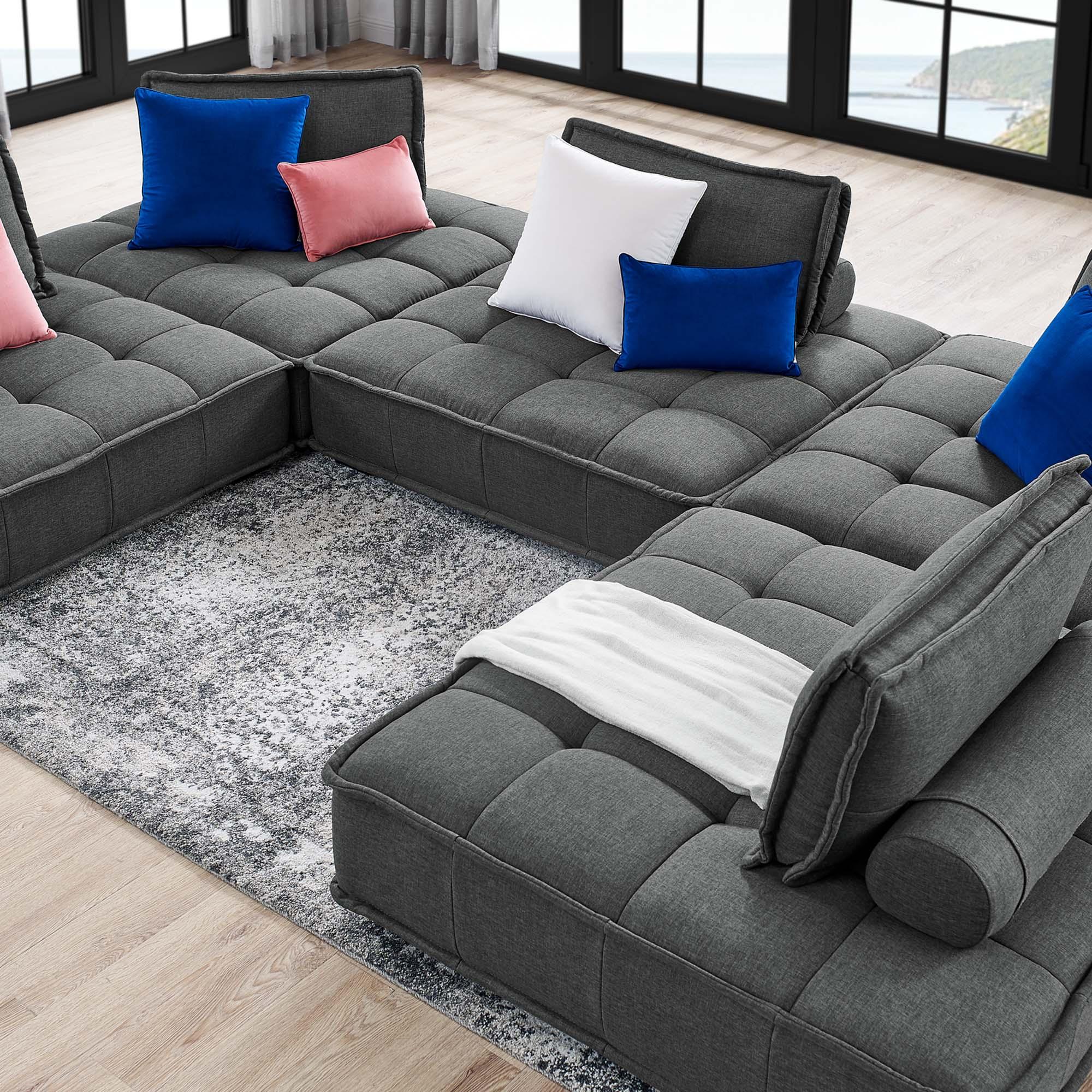 Saunter 5-Piece Tufted Fabric Fabric Sectional Sofa