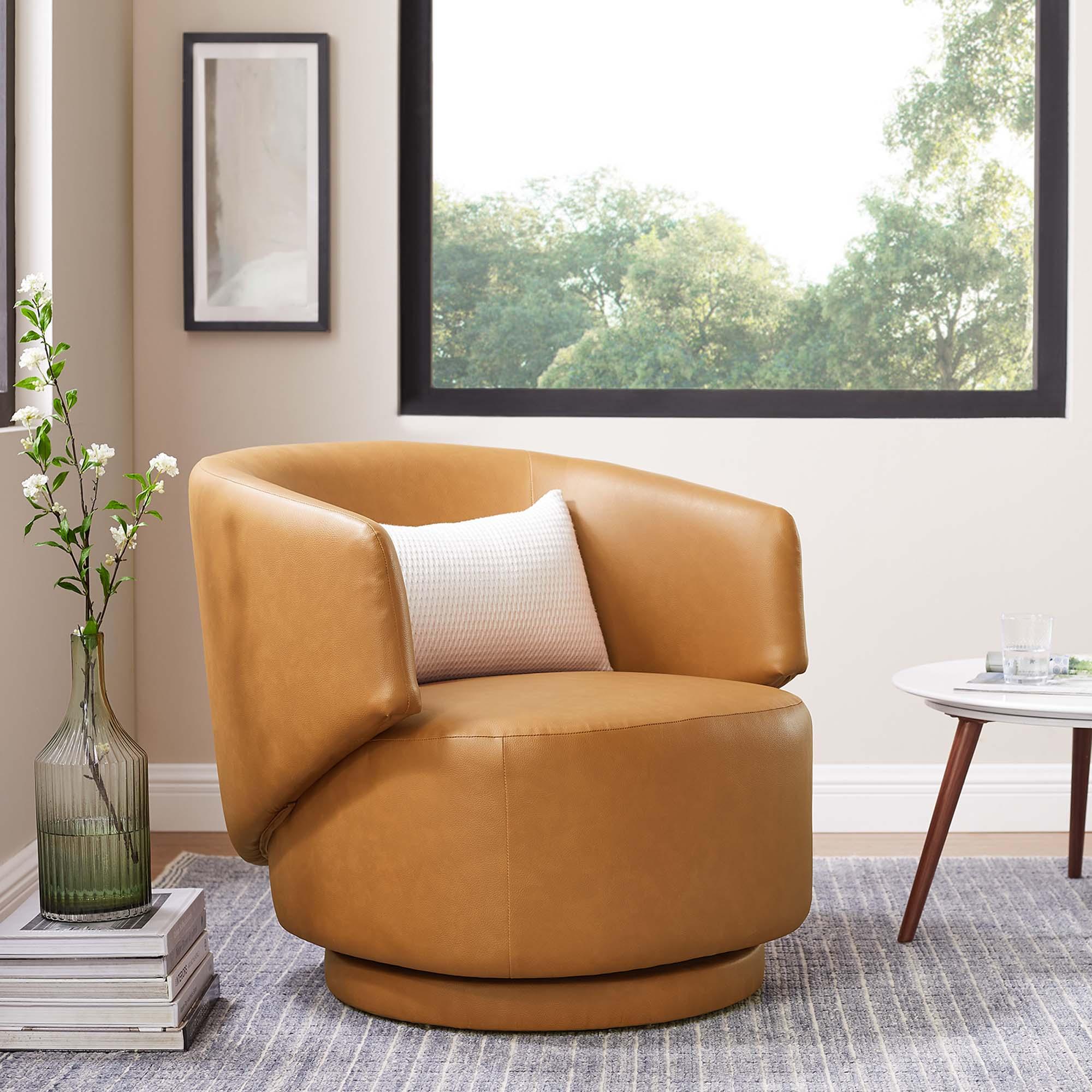 Celestia Vegan Leather Fabric and Wood Swivel Chair