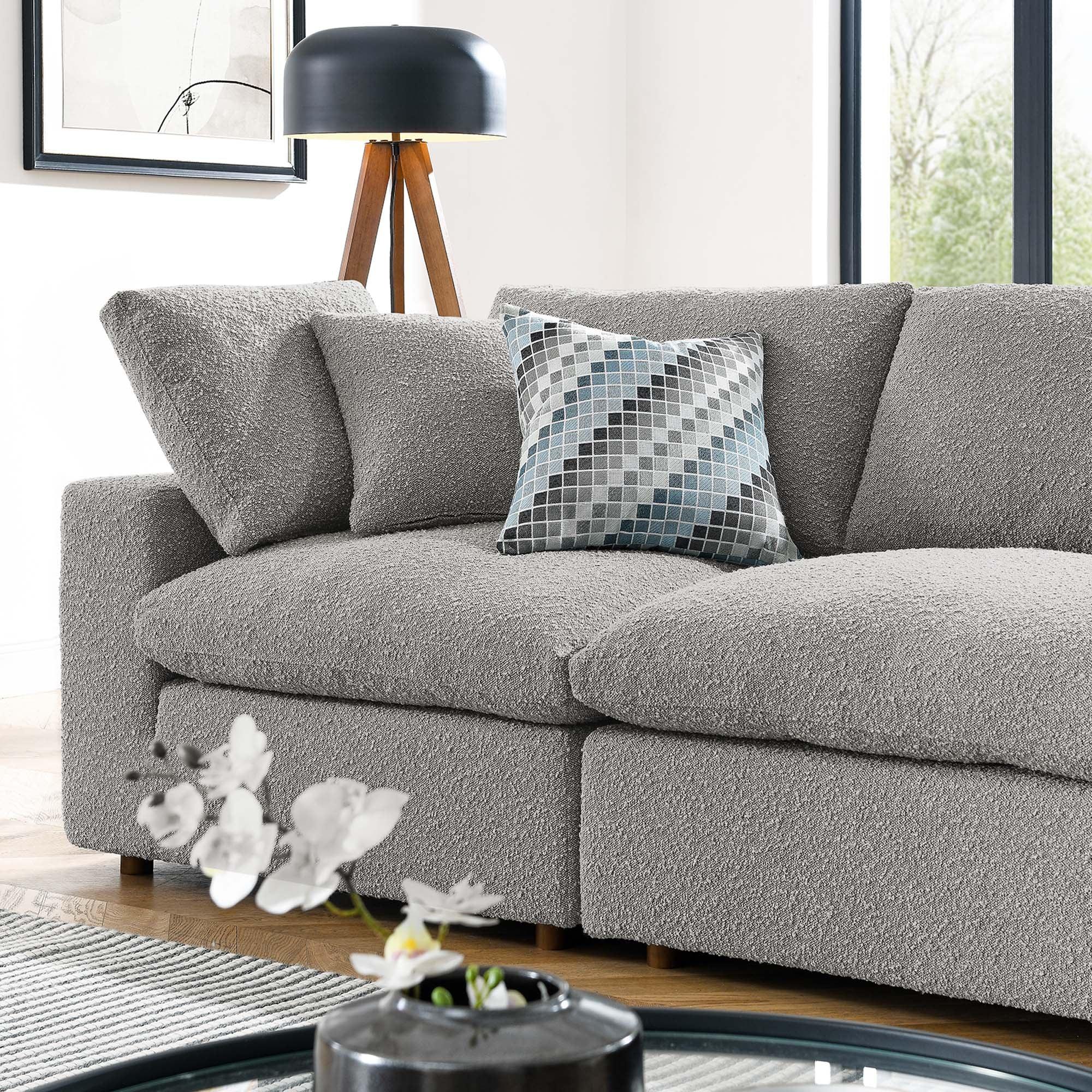 Commix Down Filled Overstuffed Boucle Fabric 4-Seater Sofa