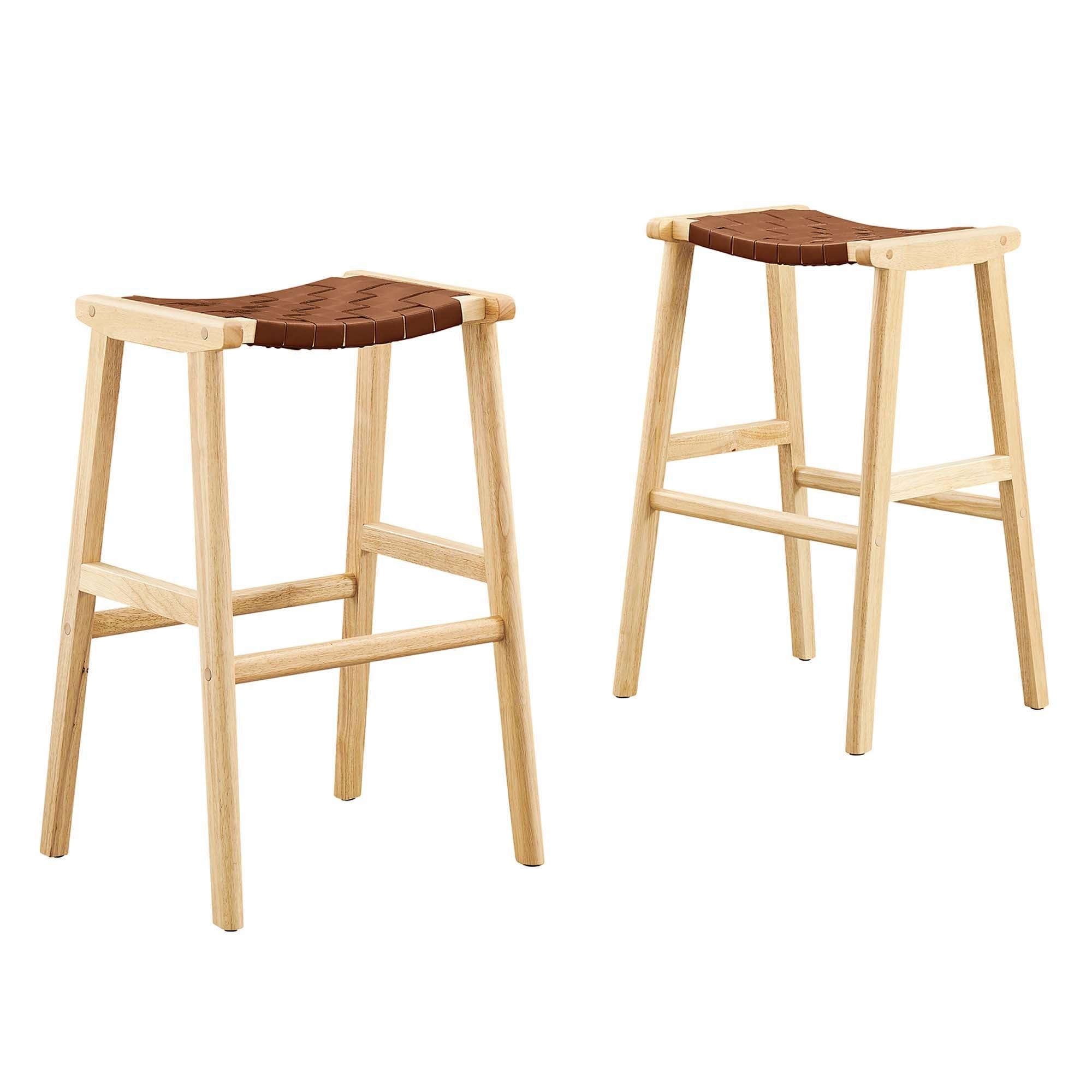 Saoirse Leather Wood Bar Stool Set of 2