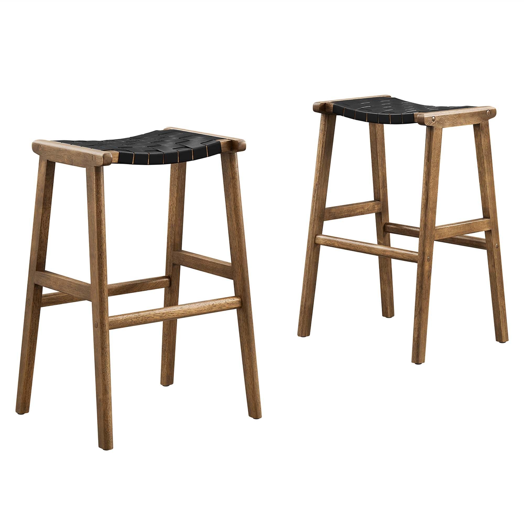 Saoirse Leather Wood Bar Stool Set of 2