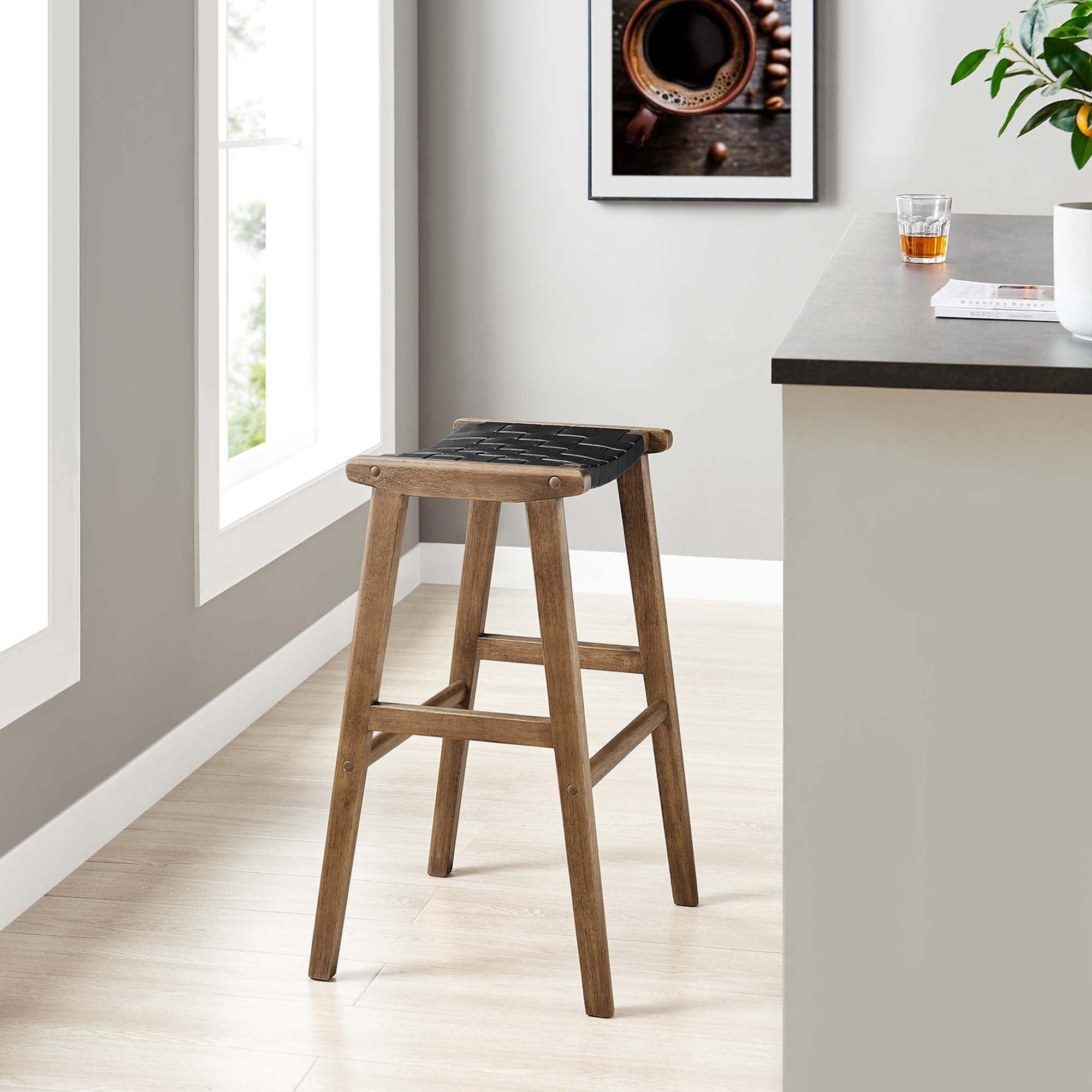 Saoirse Leather Wood Bar Stool Set of 2