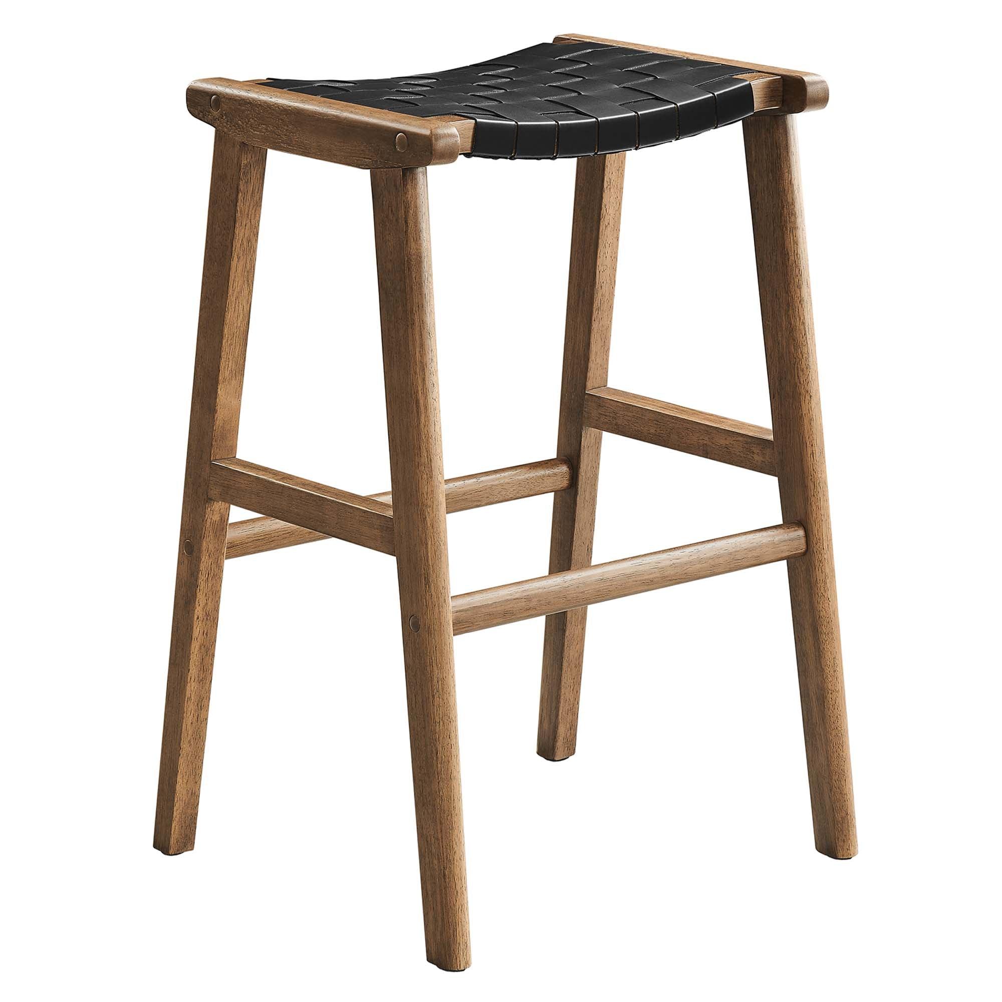 Saoirse Leather Wood Bar Stool Set of 2