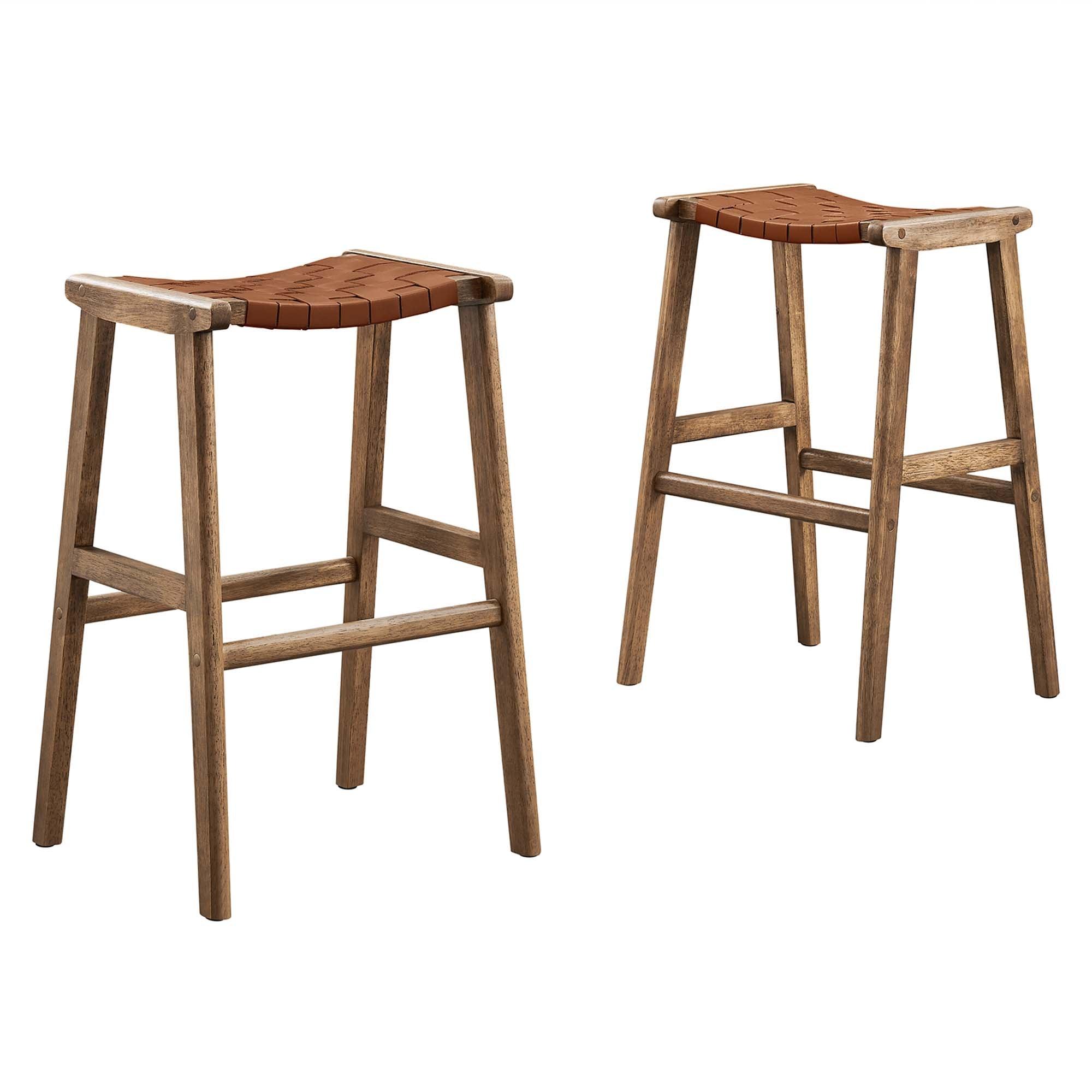 Saoirse Leather Wood Bar Stool Set of 2