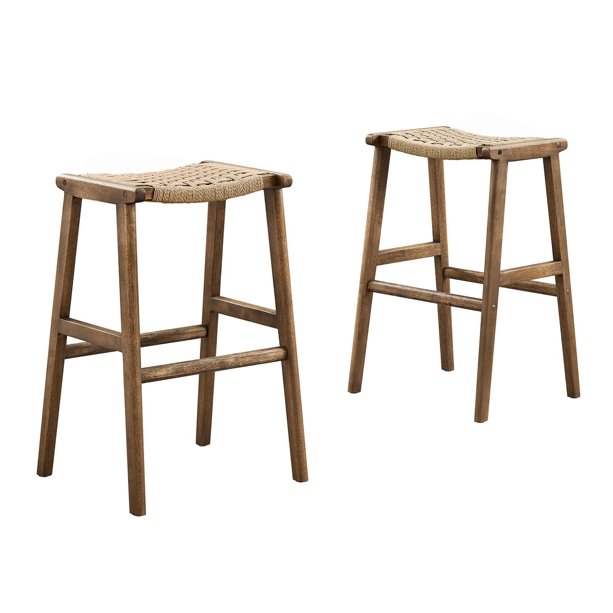 Saoirse Woven Rope Wood Bar Stool Set of 2