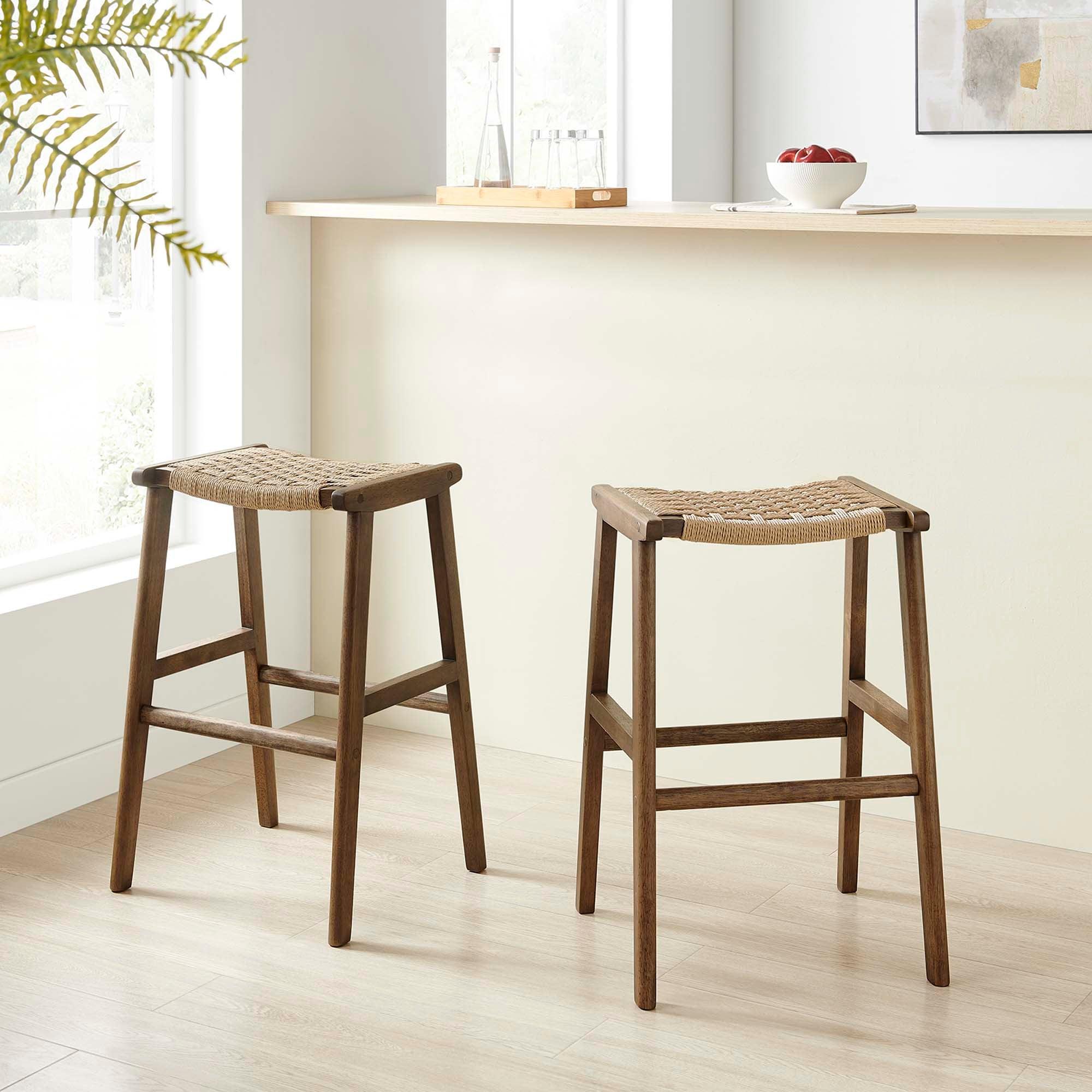 Saoirse Woven Rope Wood Bar Stool Set of 2