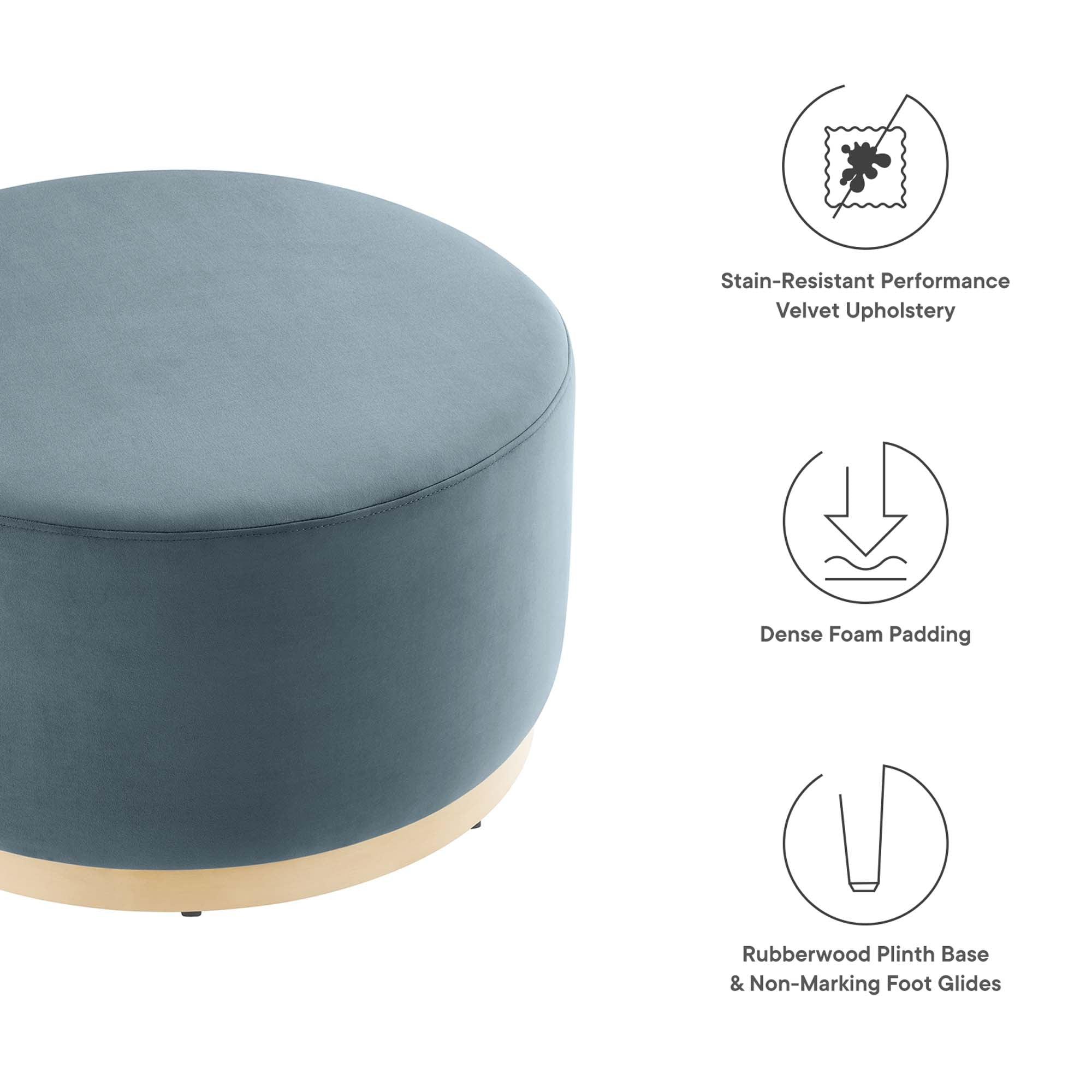 Tilden Large 29" Round Performance Velvet Upholstered Ottoman